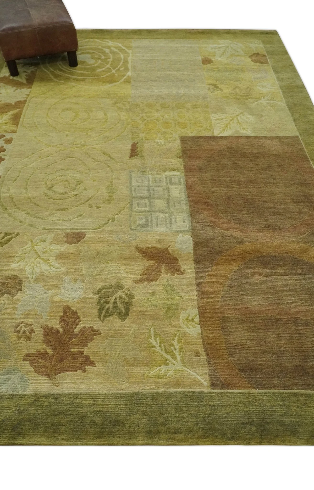 Traditional Floral Block Design Olive, Green and Brown Hand knotted 6x8 wool Area Rug - Image 3