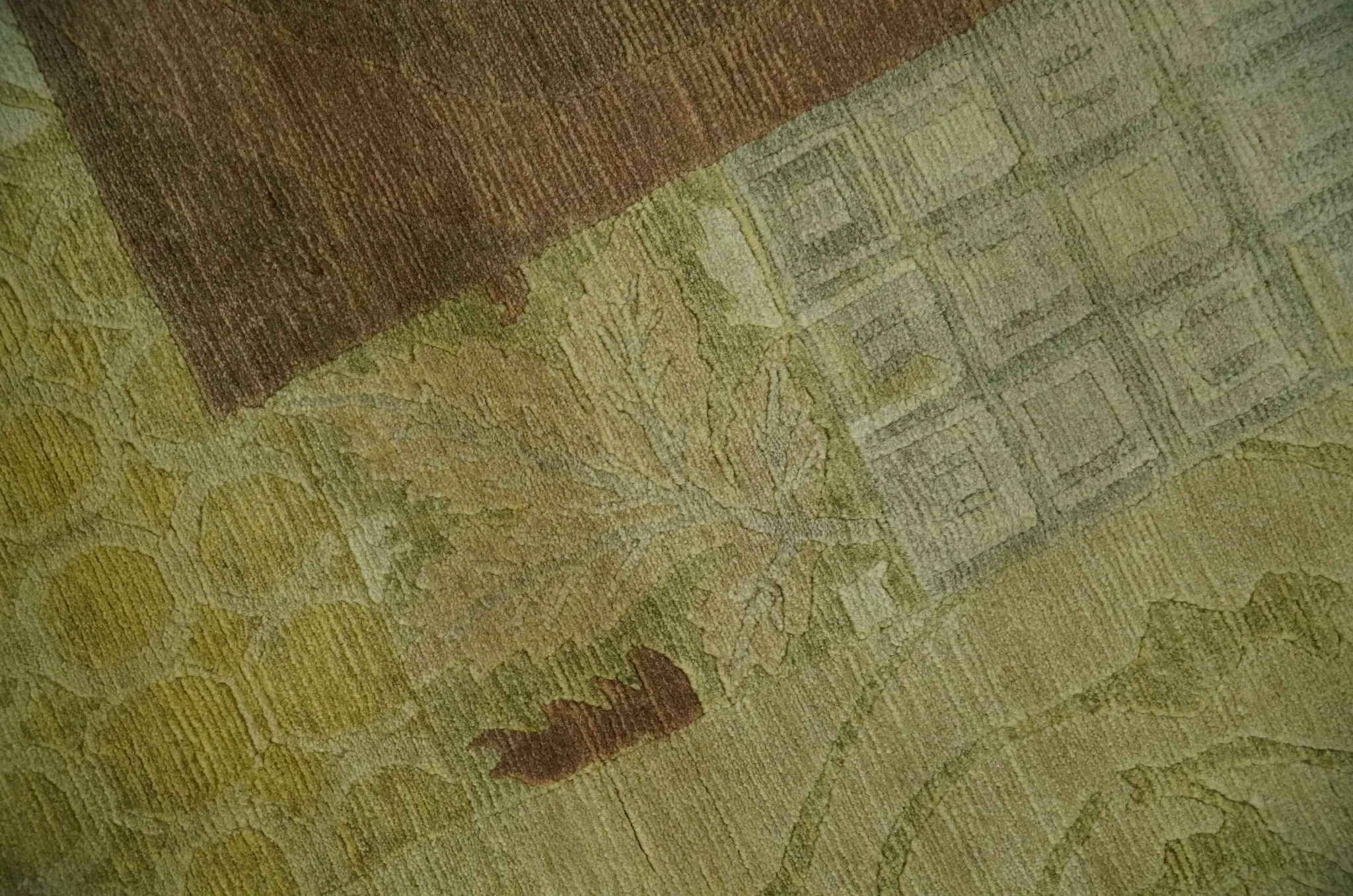 Traditional Floral Block Design Olive, Green and Brown Hand knotted 6x8 wool Area Rug - Image 4