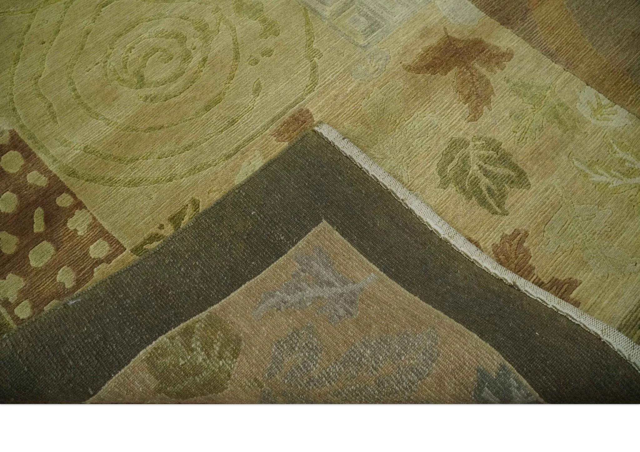 Traditional Floral Block Design Olive, Green and Brown Hand knotted 6x8 wool Area Rug - Image 7