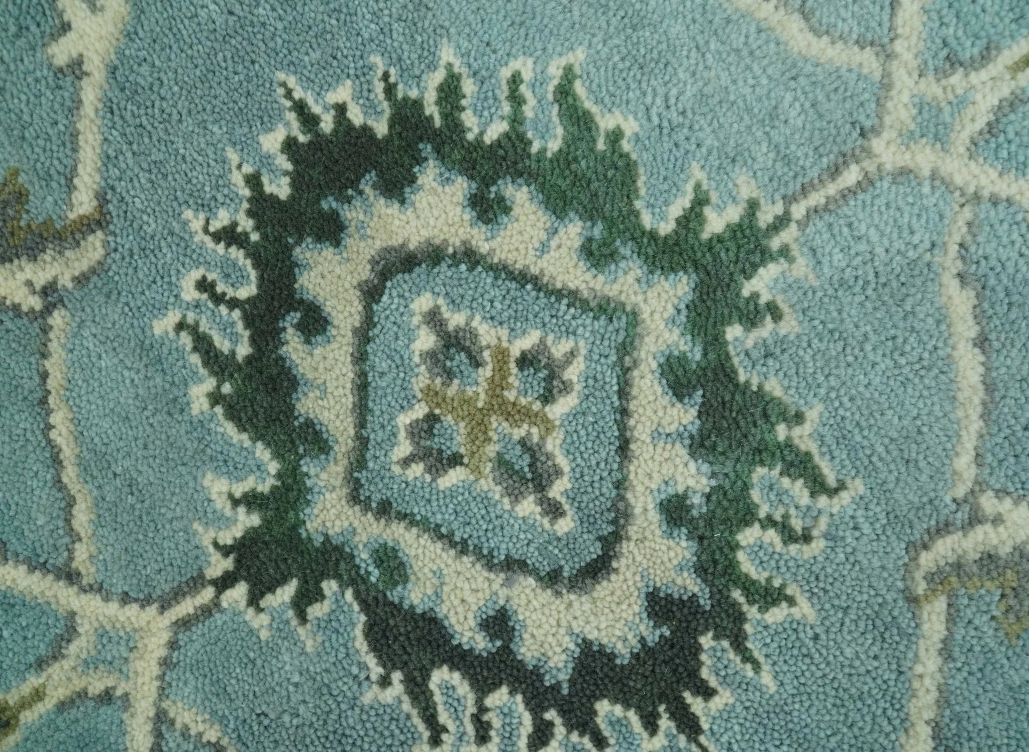 Traditional Floral Blue and Beige 8X10 Antique Style Hand Knotted Wool Rug - Image 4