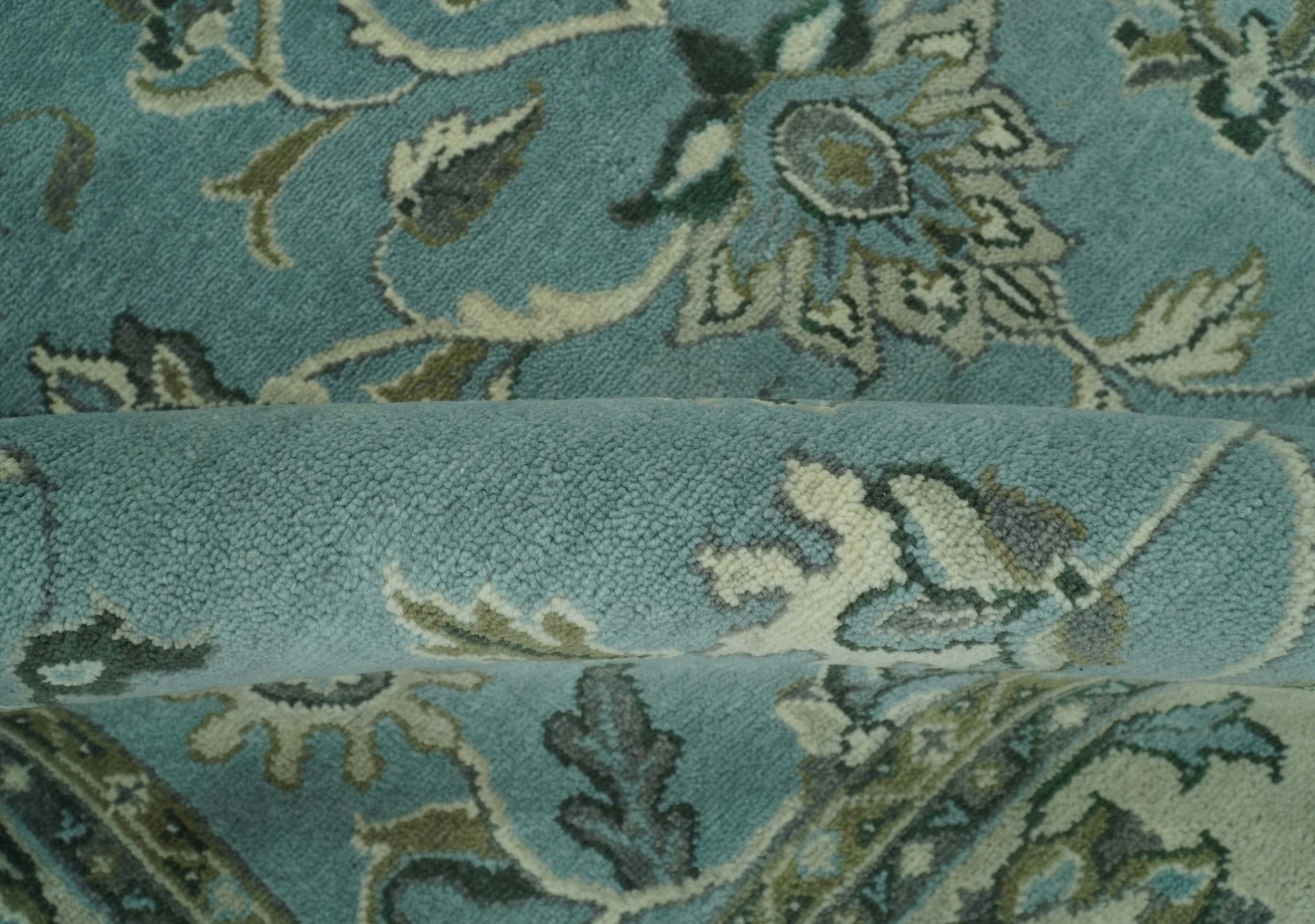 Traditional Floral Blue and Beige 8X10 Antique Style Hand Knotted Wool Rug - Image 5