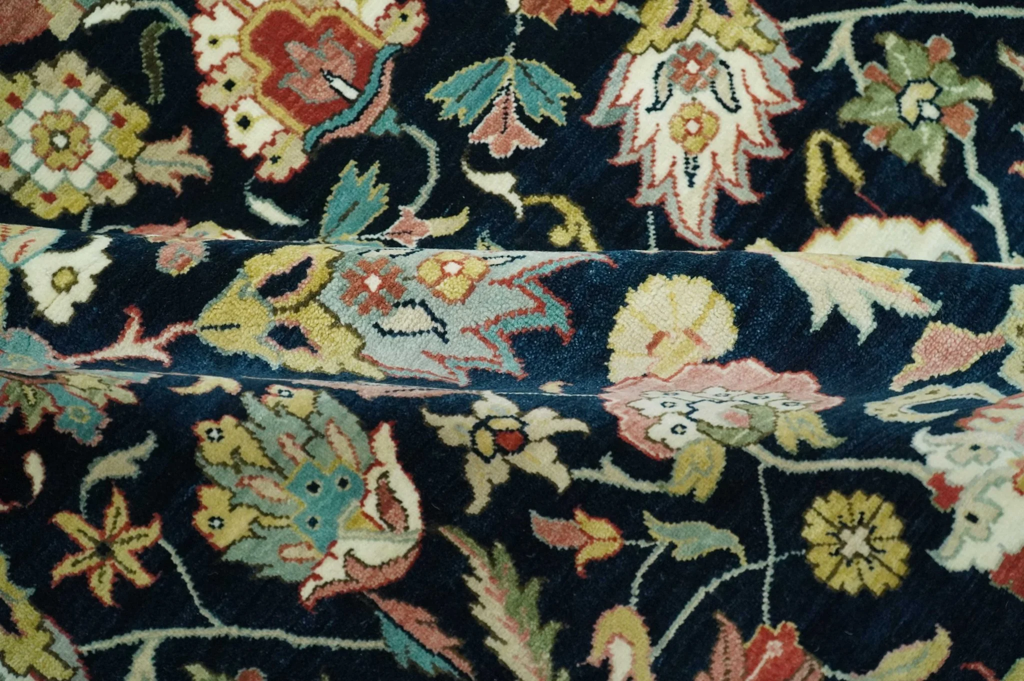 Traditional Floral Blue and Ivory Fine Hand Knotted 9x12 wool area rug - Image 7