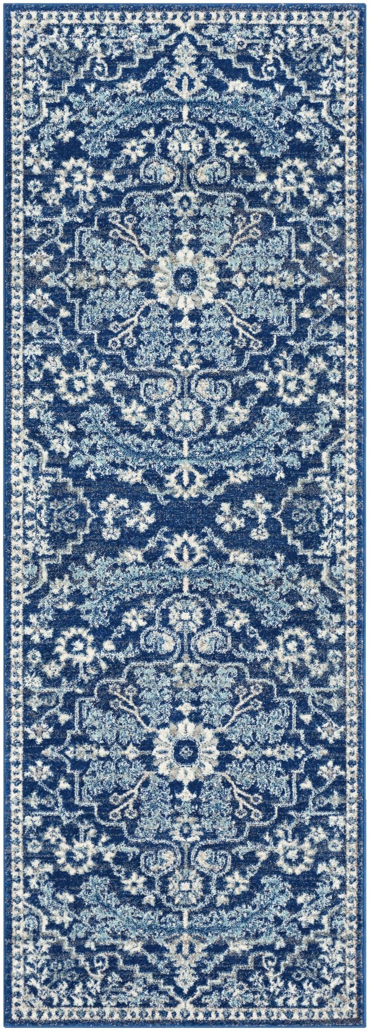 Traditional Floral Blue and Ivory Medallion Turkish Design Area rug - Image 10