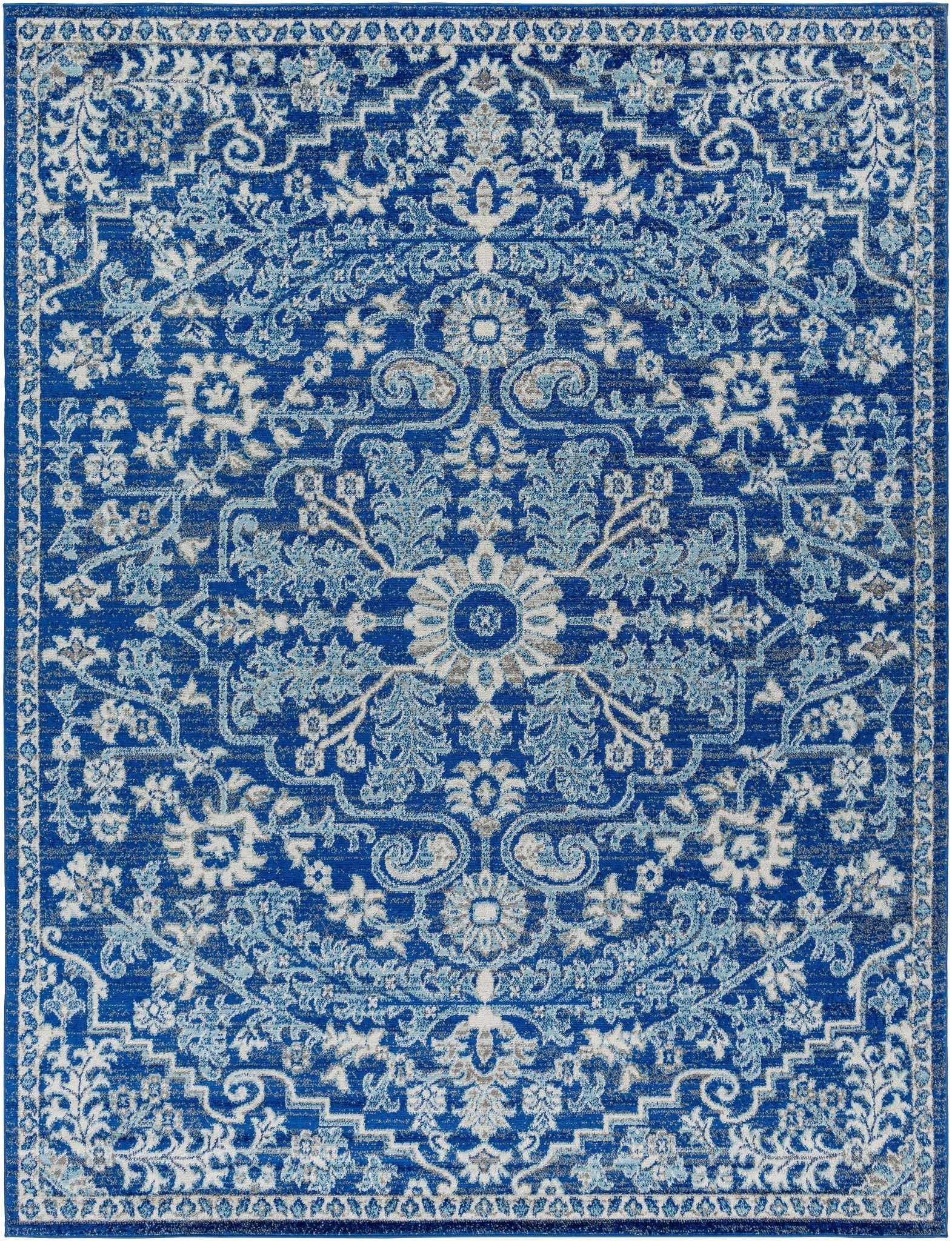Traditional Floral Blue and Ivory Medallion Turkish Design Area rug - Image 11