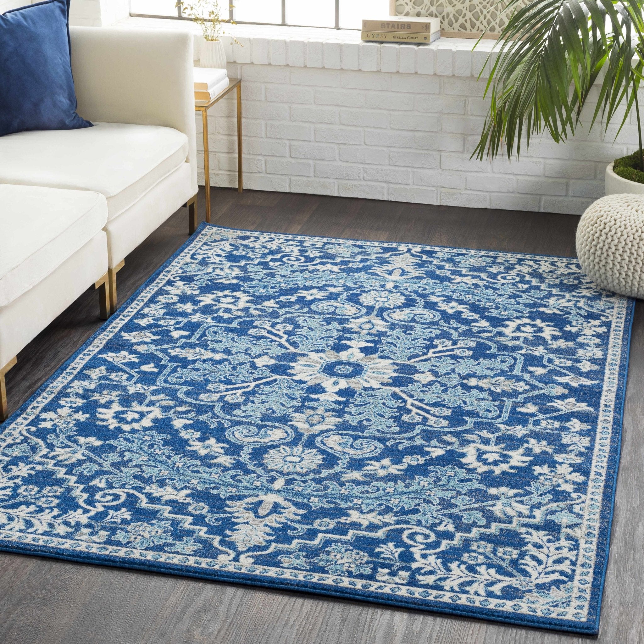 Traditional Floral Blue and Ivory Medallion Turkish Design Area rug - Image 2
