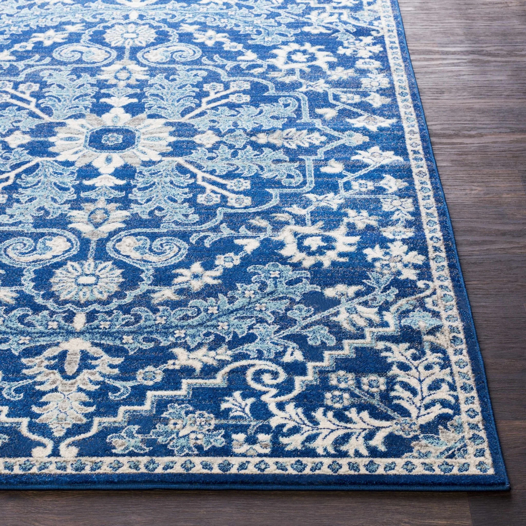 Traditional Floral Blue and Ivory Medallion Turkish Design Area rug - Image 5