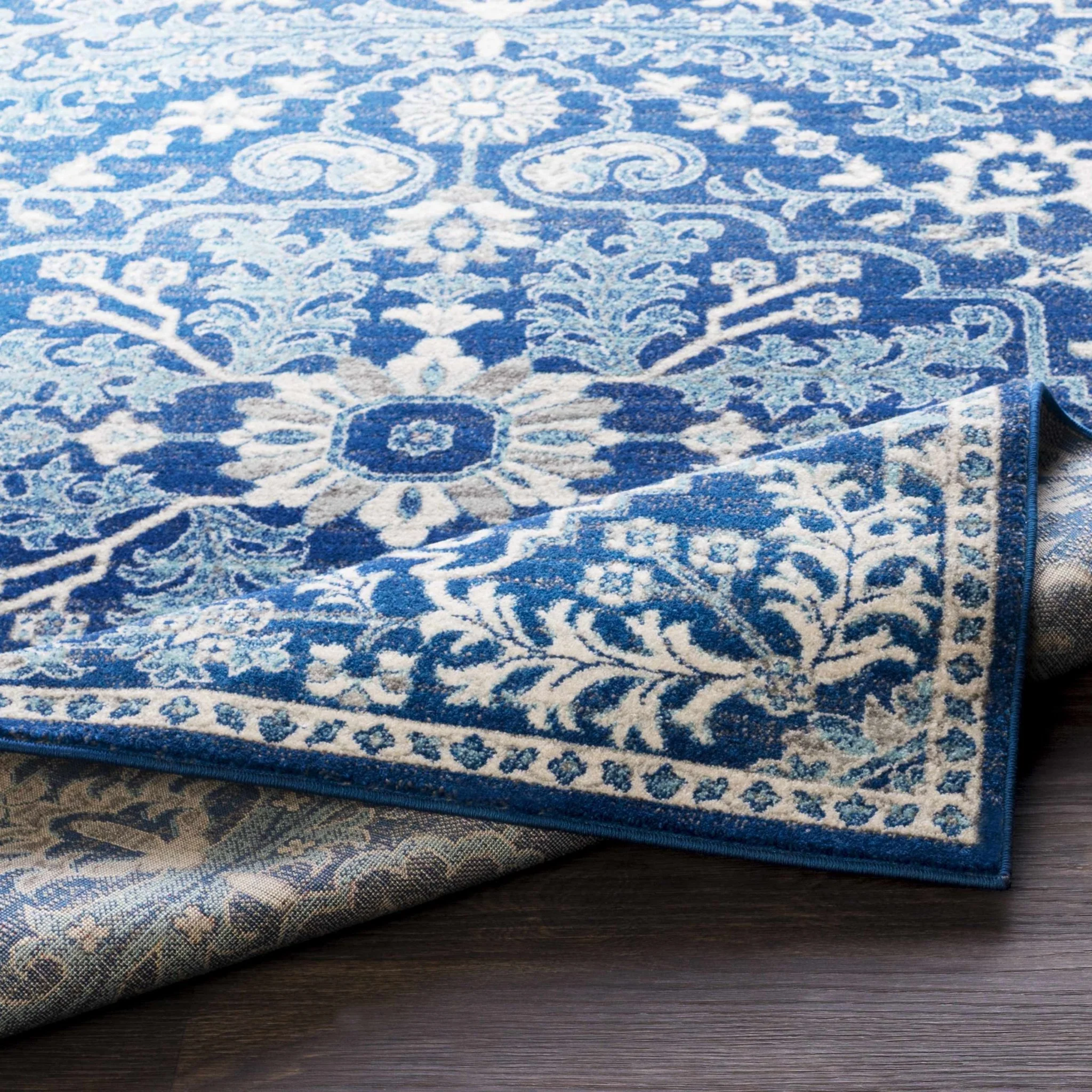 Traditional Floral Blue and Ivory Medallion Turkish Design Area rug - Image 6