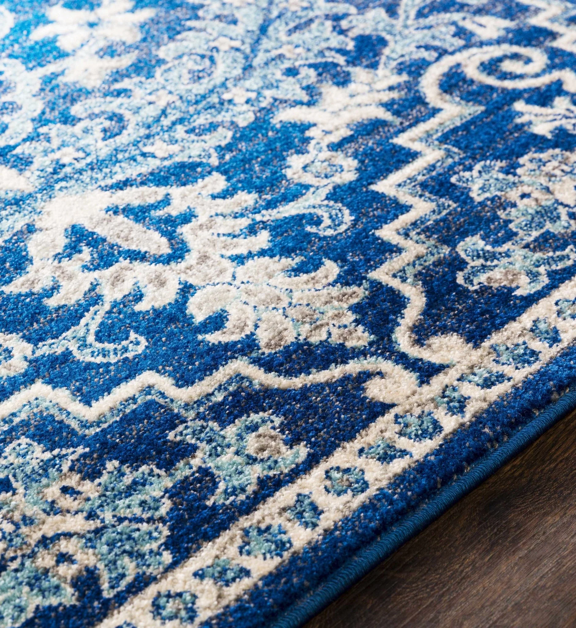 Traditional Floral Blue and Ivory Medallion Turkish Design Area rug - Image 7