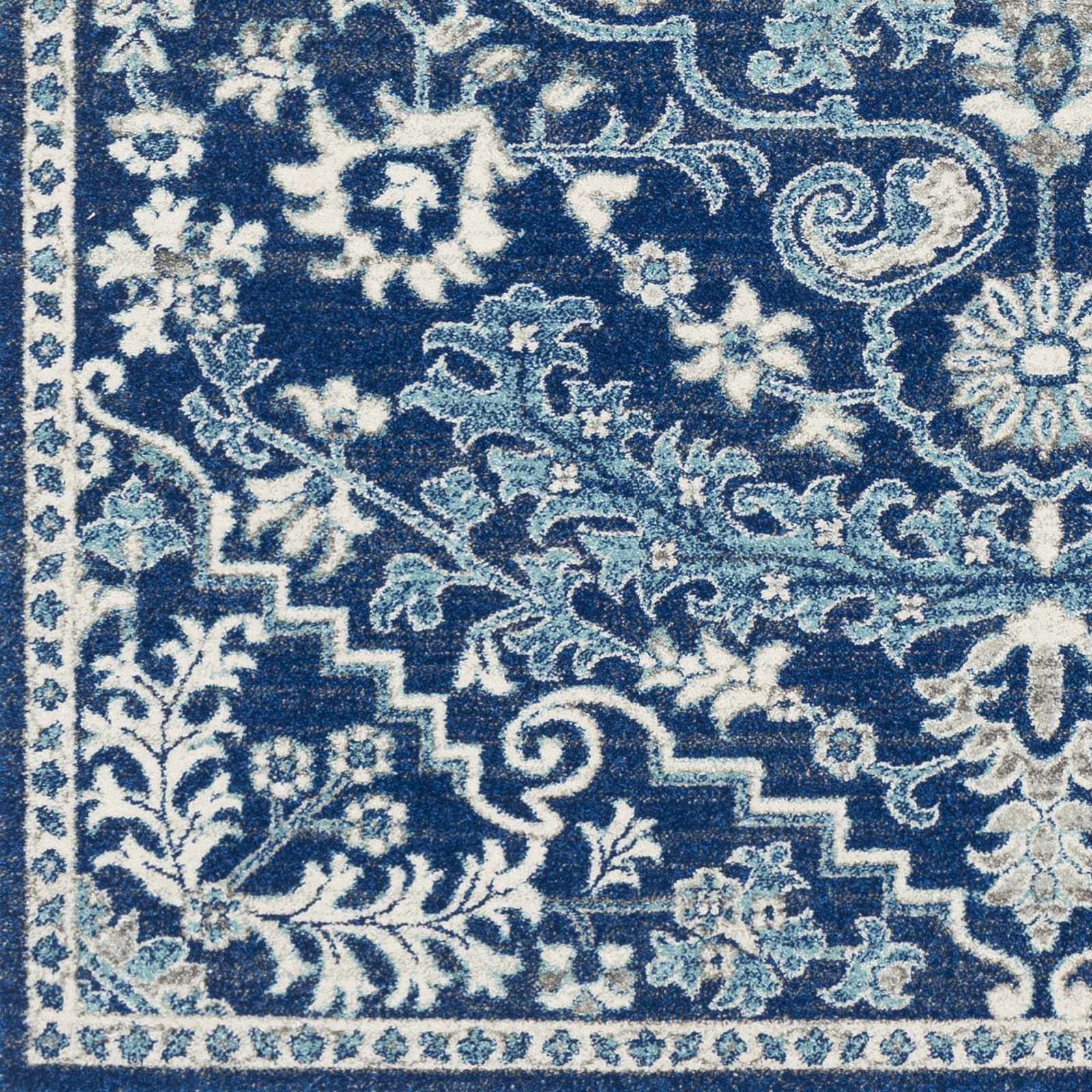 Traditional Floral Blue and Ivory Medallion Turkish Design Area rug - Image 8