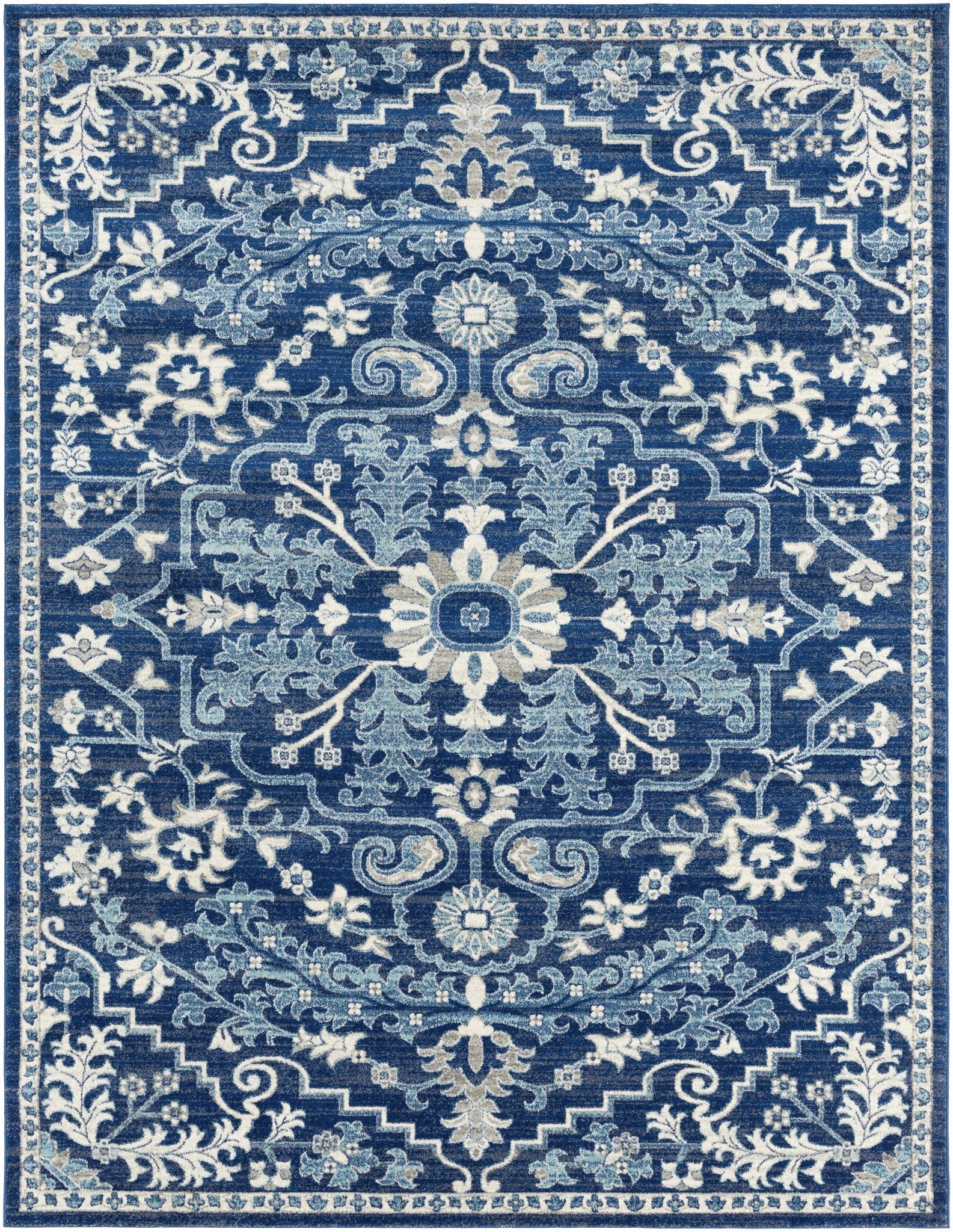 Traditional Floral Blue and Ivory Medallion Turkish Design Area rug - Image 9