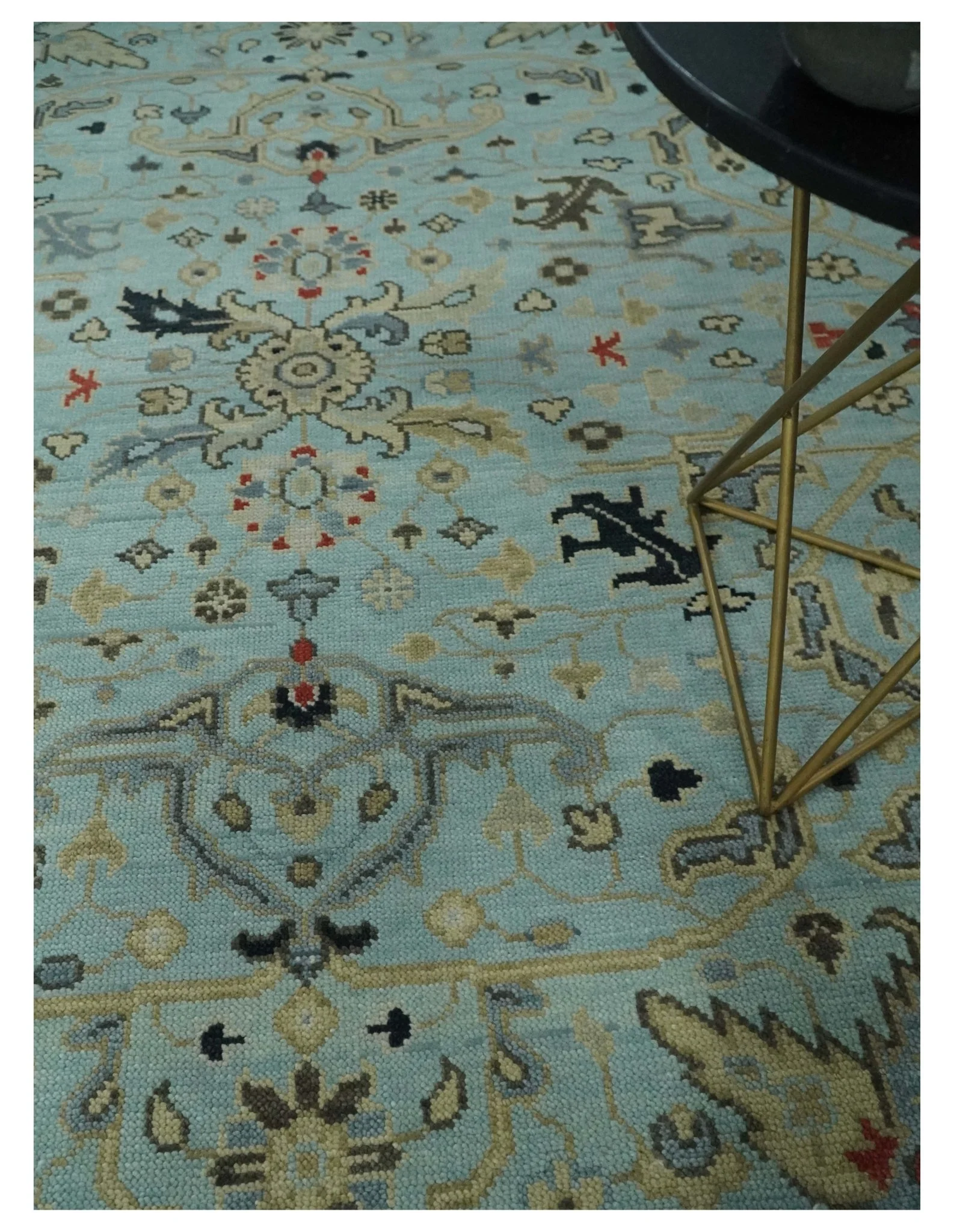 Traditional Floral Blue, Ivory and Beige Oriental Oushak Multi size wool Area Rug - Image 2