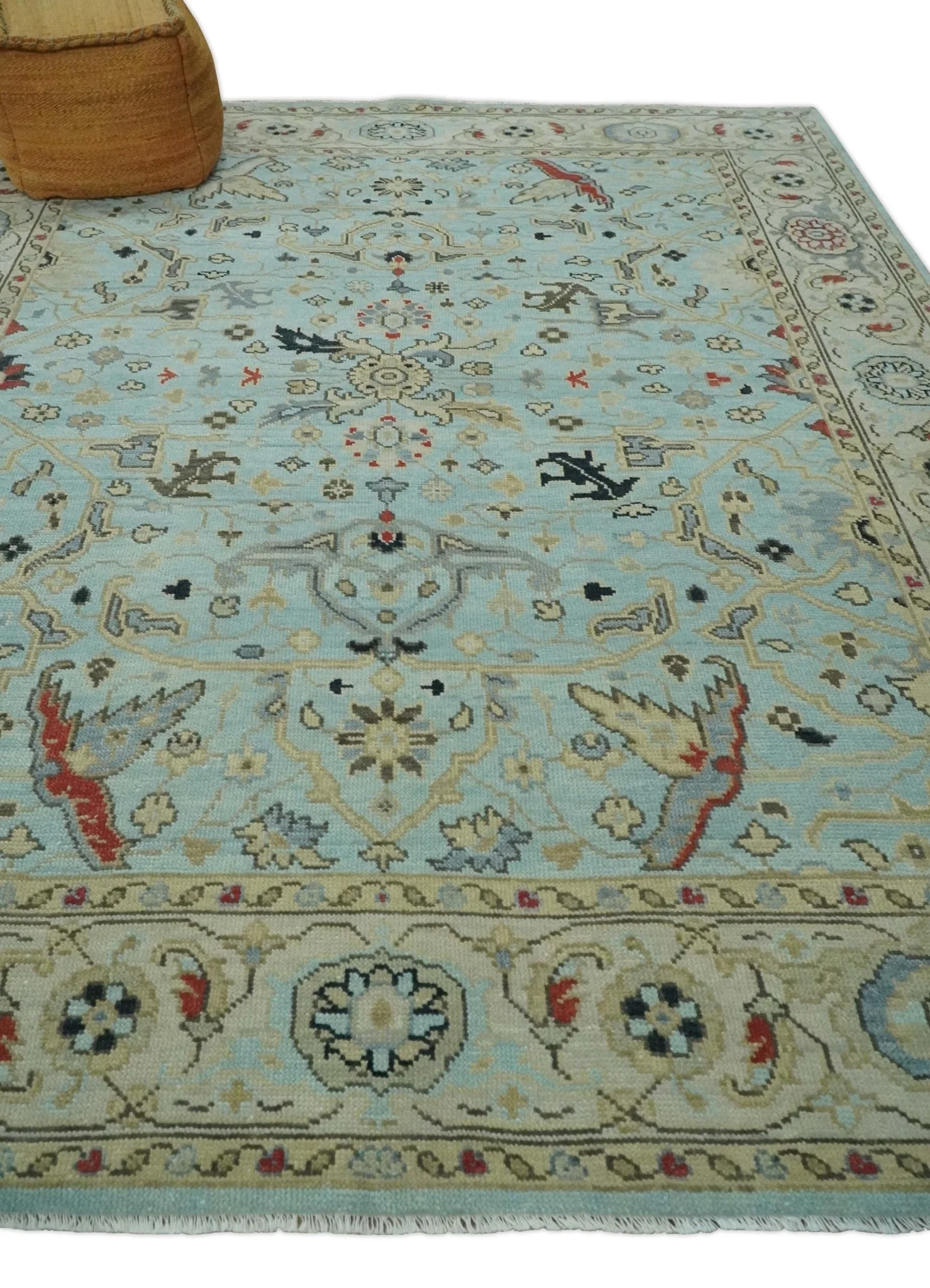 Traditional Floral Blue, Ivory and Beige Oriental Oushak Multi size wool Area Rug - Image 3