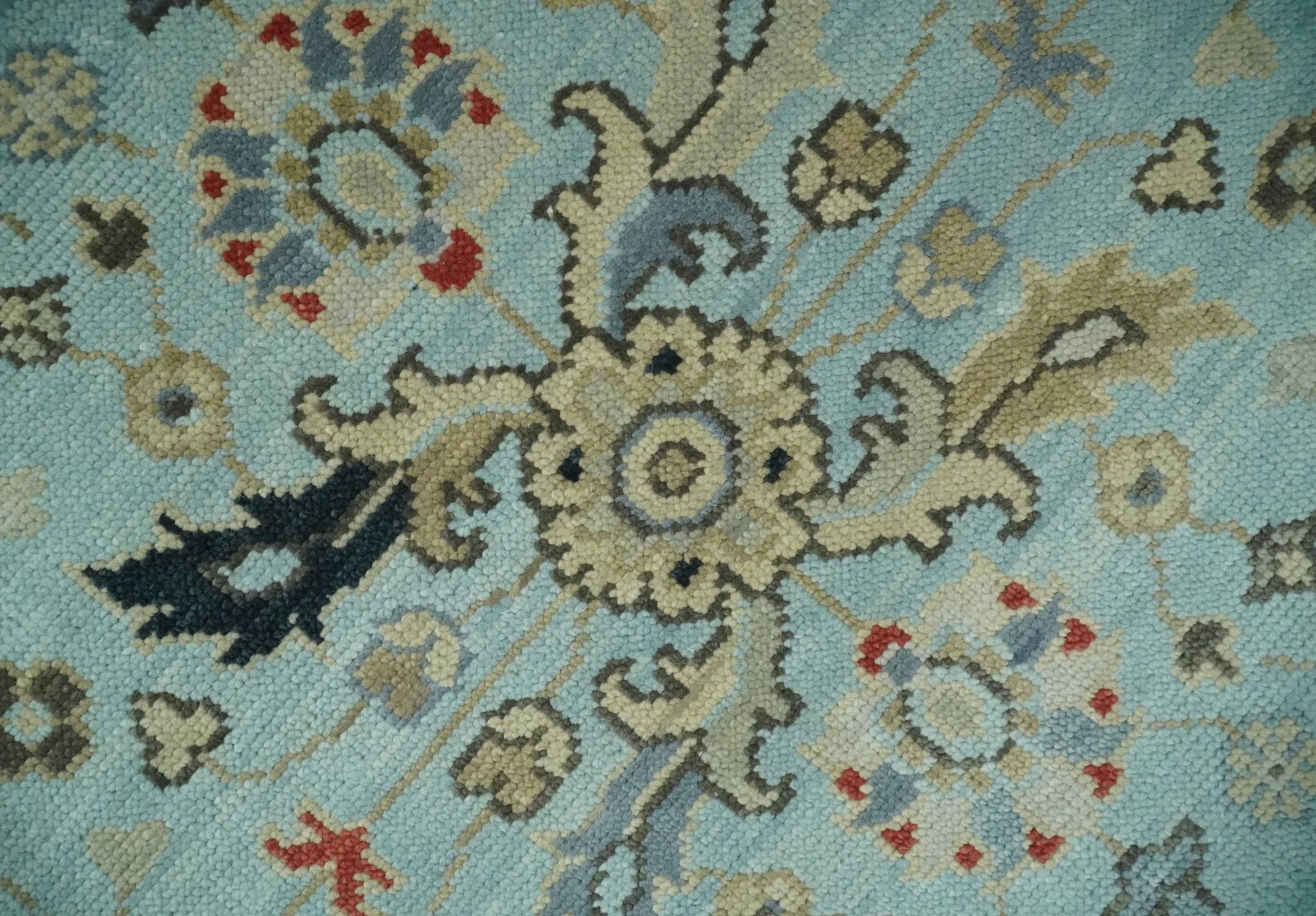 Traditional Floral Blue, Ivory and Beige Oriental Oushak Multi size wool Area Rug - Image 4