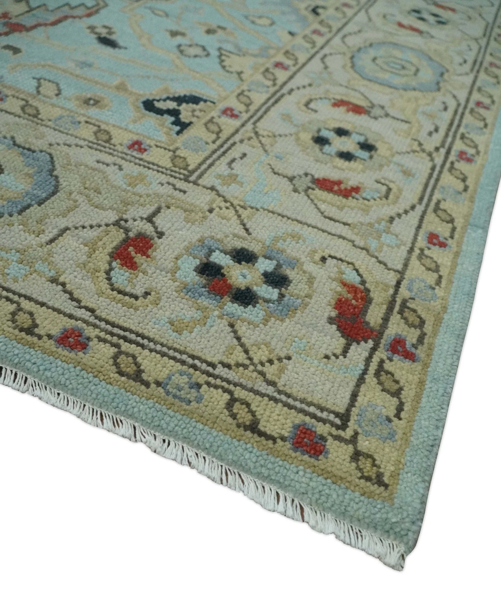 Traditional Floral Blue, Ivory and Beige Oriental Oushak Multi size wool Area Rug - Image 5