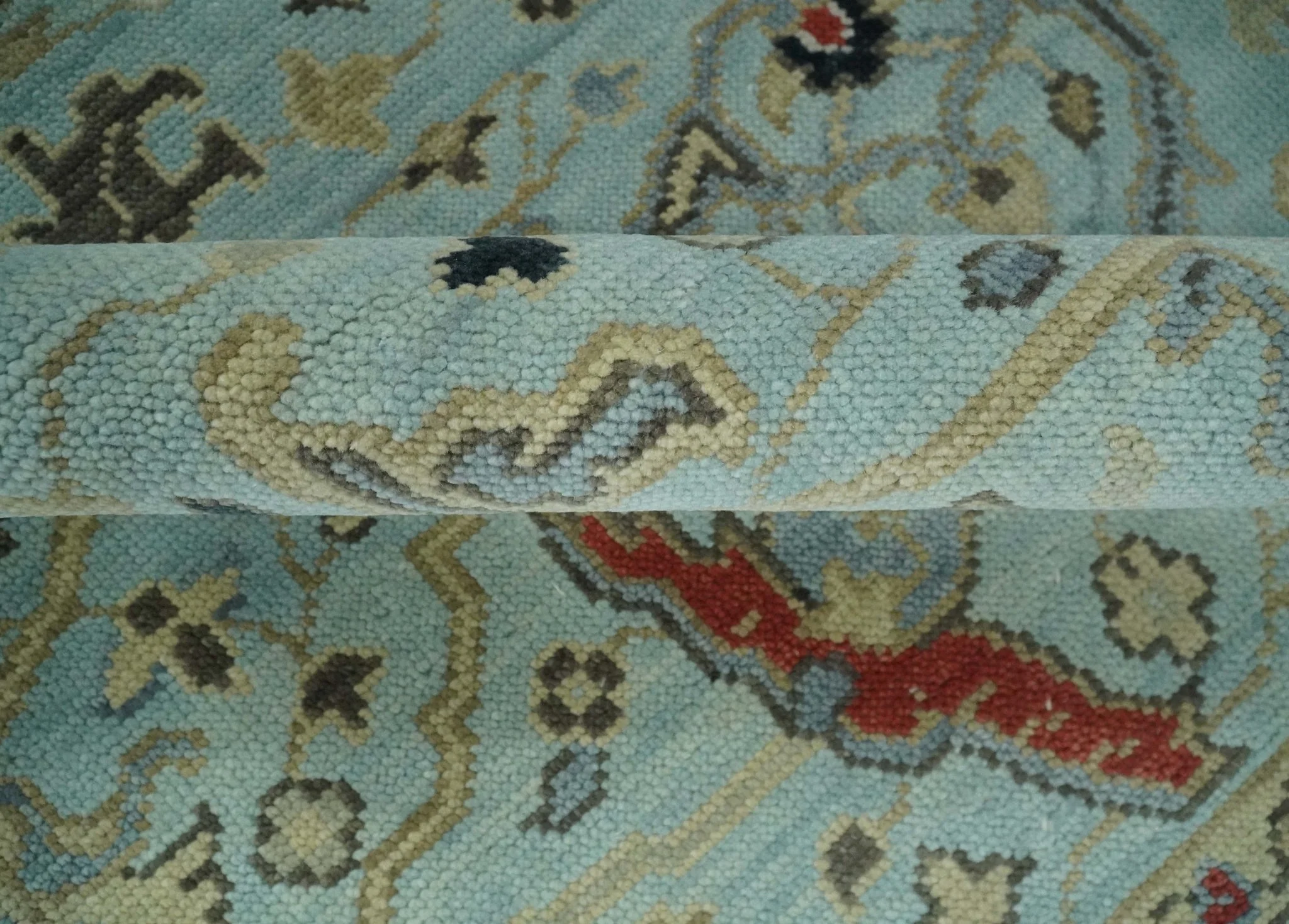 Traditional Floral Blue, Ivory and Beige Oriental Oushak Multi size wool Area Rug - Image 6