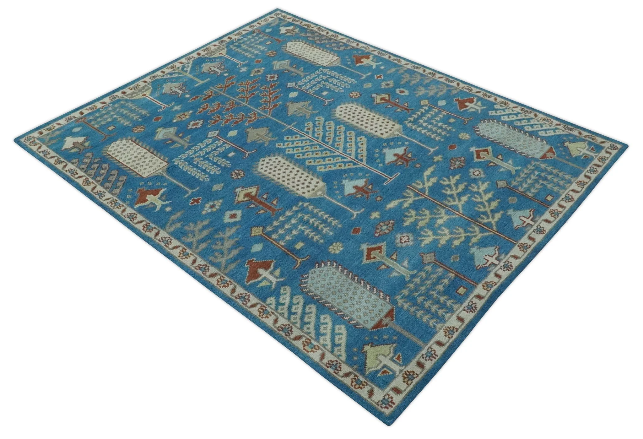 Tree of life Traditional Floral Blue, Ivory and Brown Hand Knotted Custom Made Wool Area Rug - Image 10