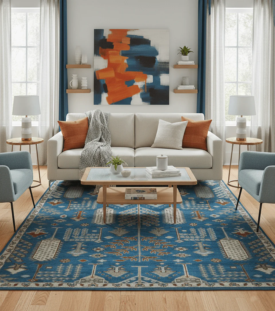 Tree of life Traditional Floral Blue, Ivory and Brown Hand Knotted Custom Made Wool Area Rug - Image 2