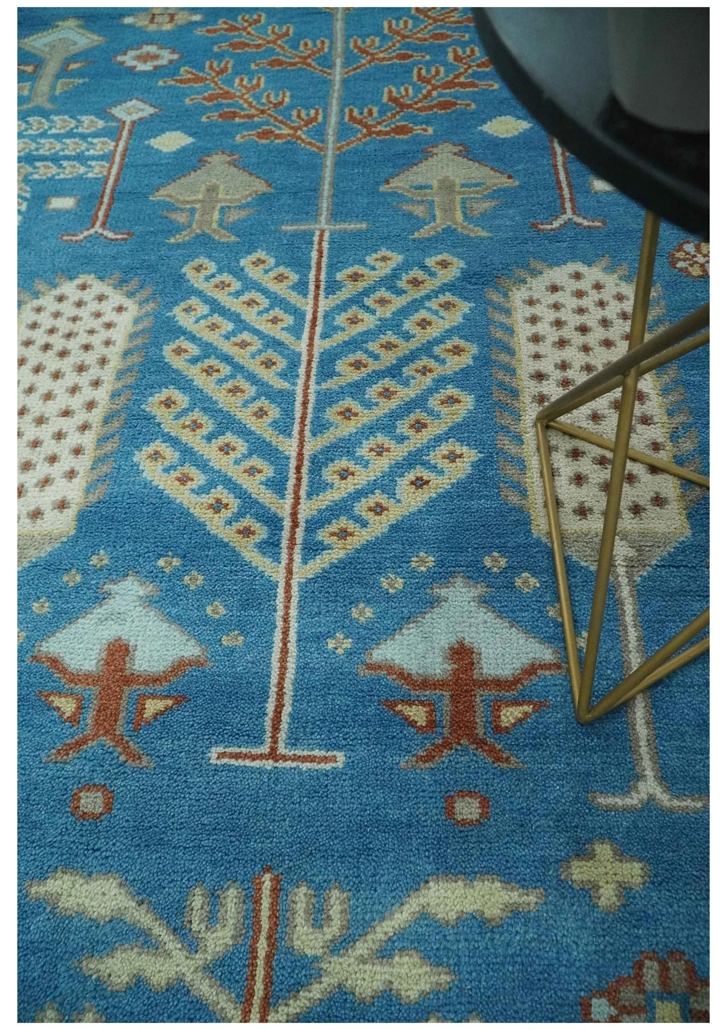Tree of life Traditional Floral Blue, Ivory and Brown Hand Knotted Custom Made Wool Area Rug - Image 3
