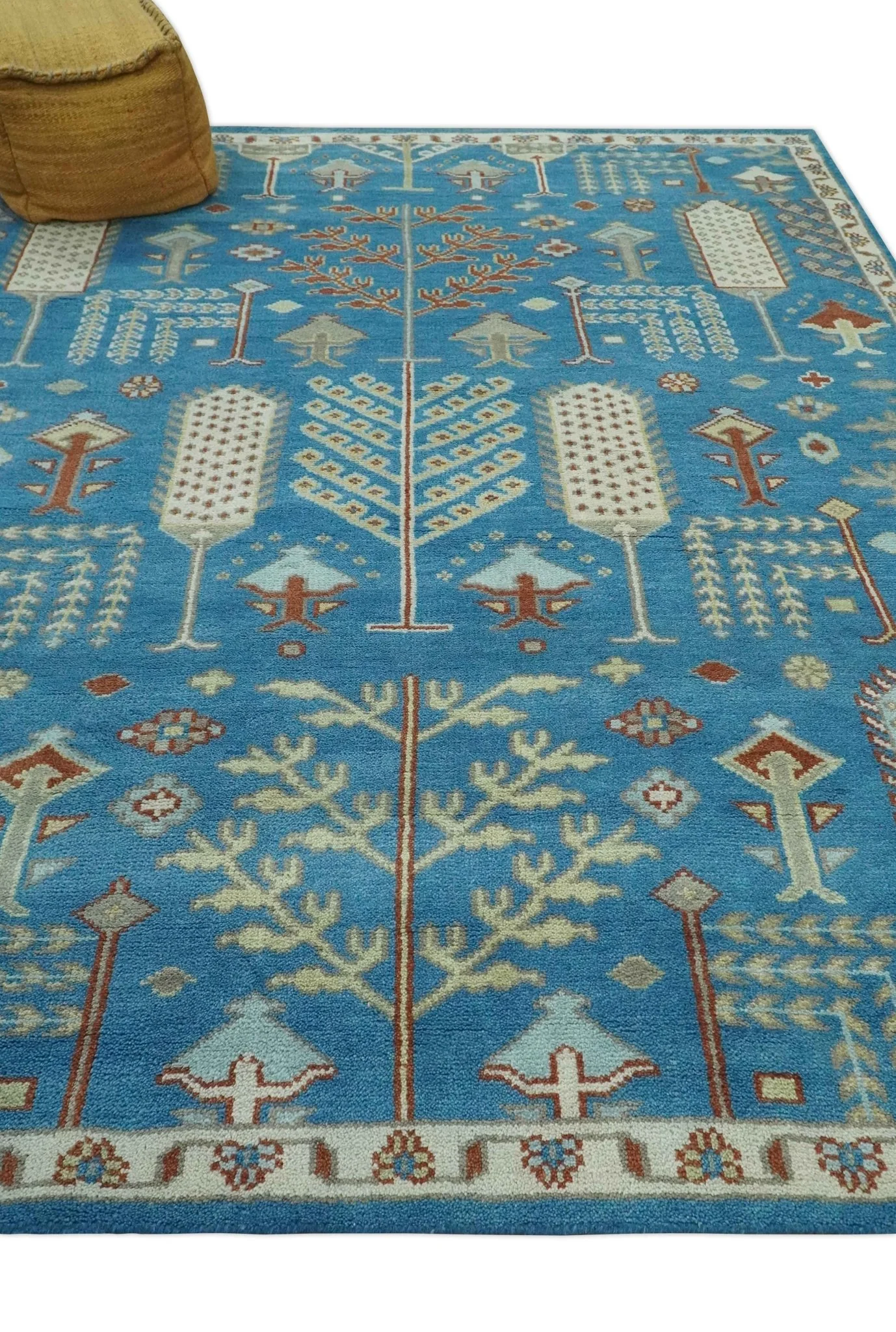 Tree of life Traditional Floral Blue, Ivory and Brown Hand Knotted Custom Made Wool Area Rug - Image 4