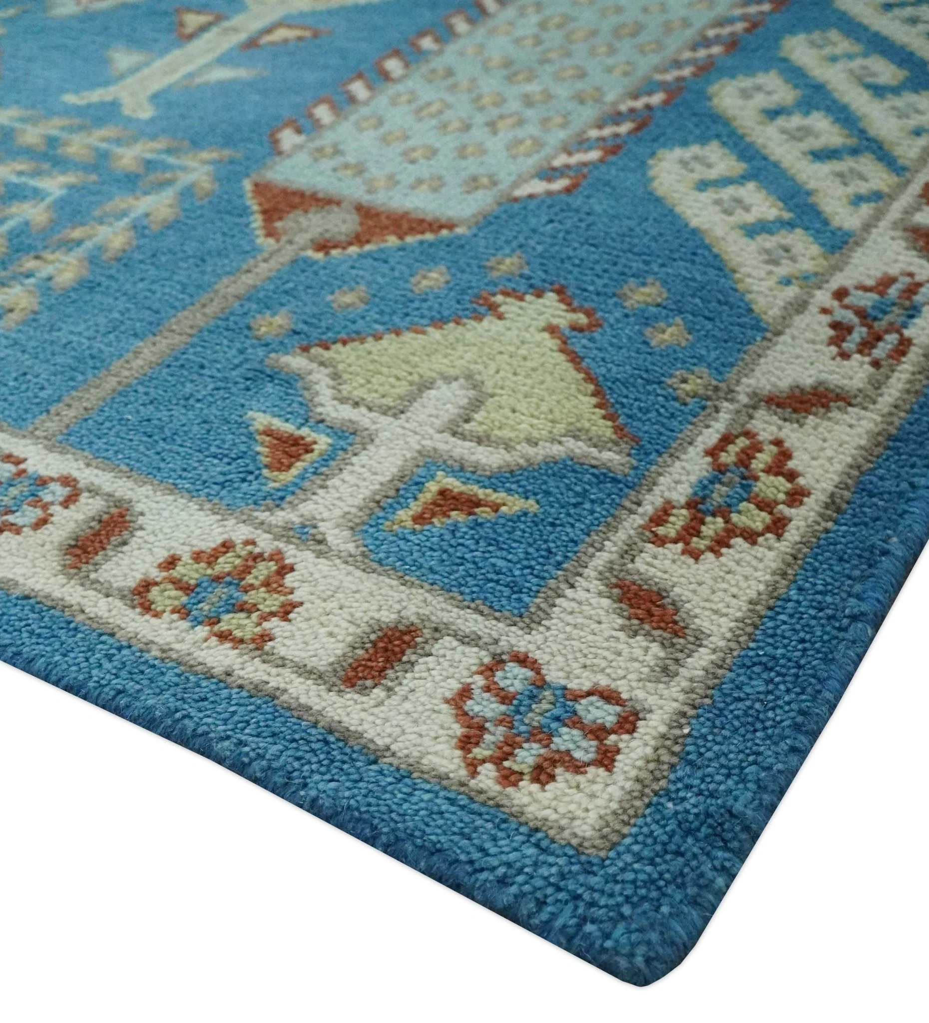 Tree of life Traditional Floral Blue, Ivory and Brown Hand Knotted Custom Made Wool Area Rug - Image 6