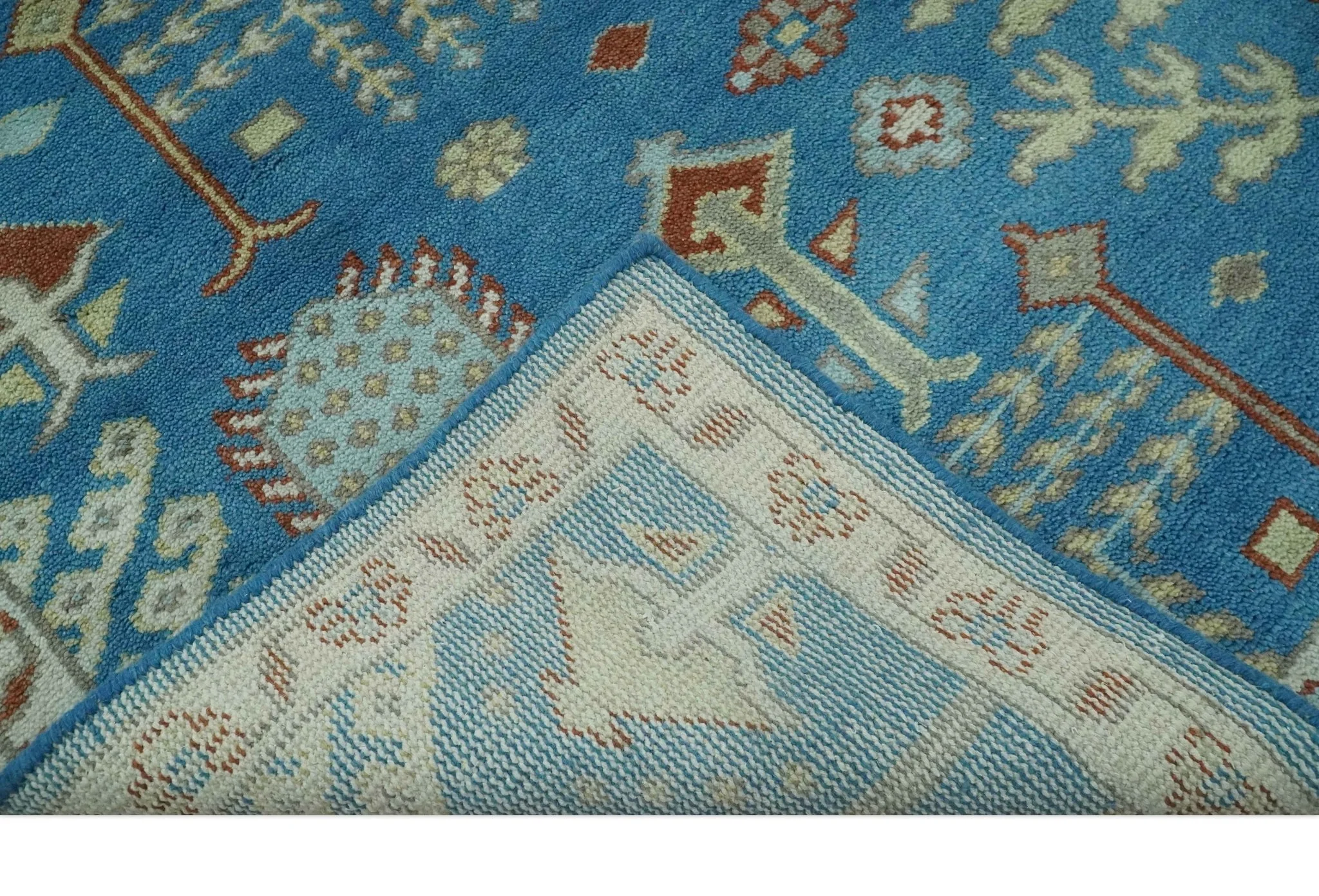 Tree of life Traditional Floral Blue, Ivory and Brown Hand Knotted Custom Made Wool Area Rug - Image 8