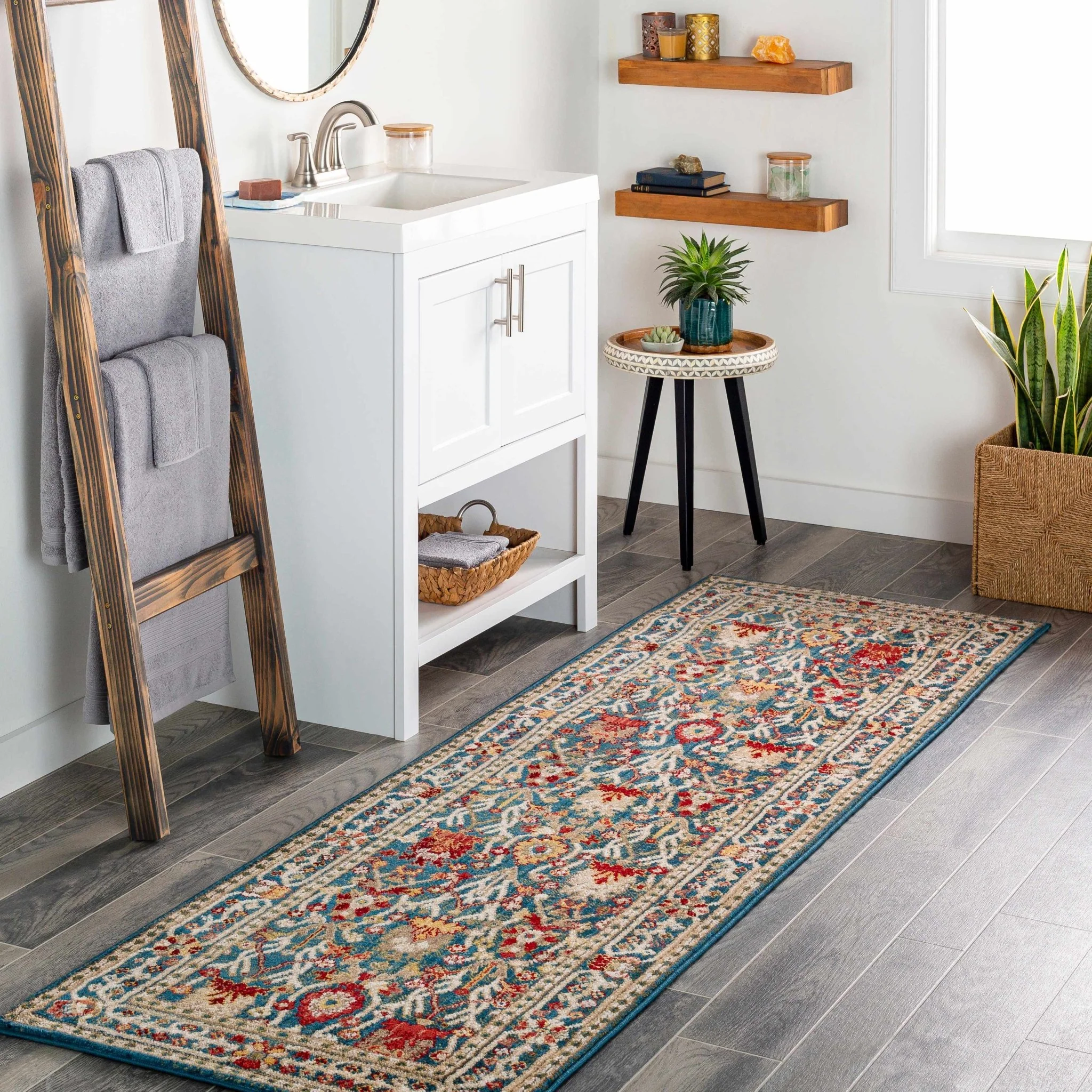 Traditional Floral Blue, Rust and Ivory Oriental Oushak area rug - Image 4