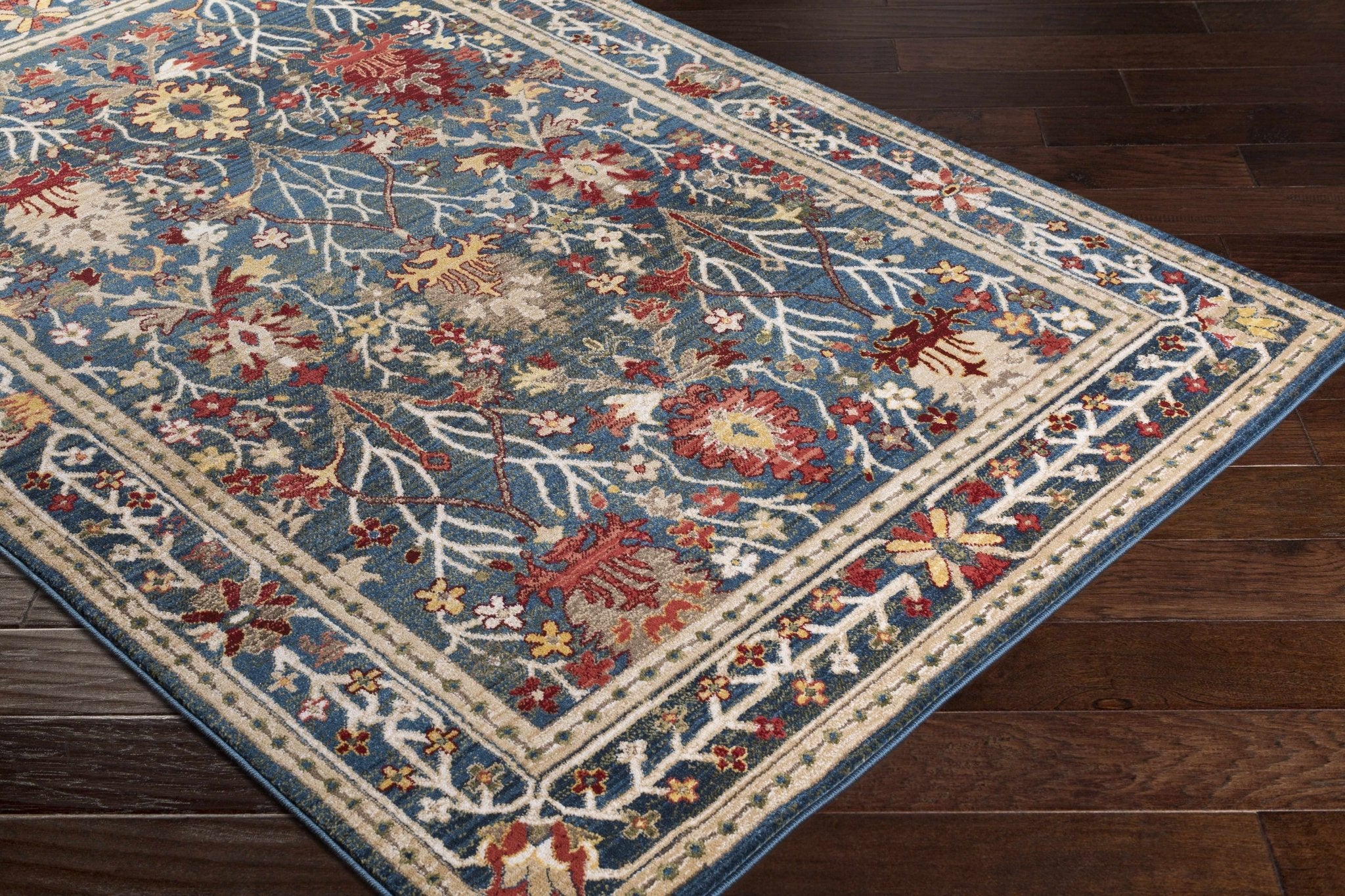 Traditional Floral Blue, Rust and Ivory Oriental Oushak area rug - Image 5