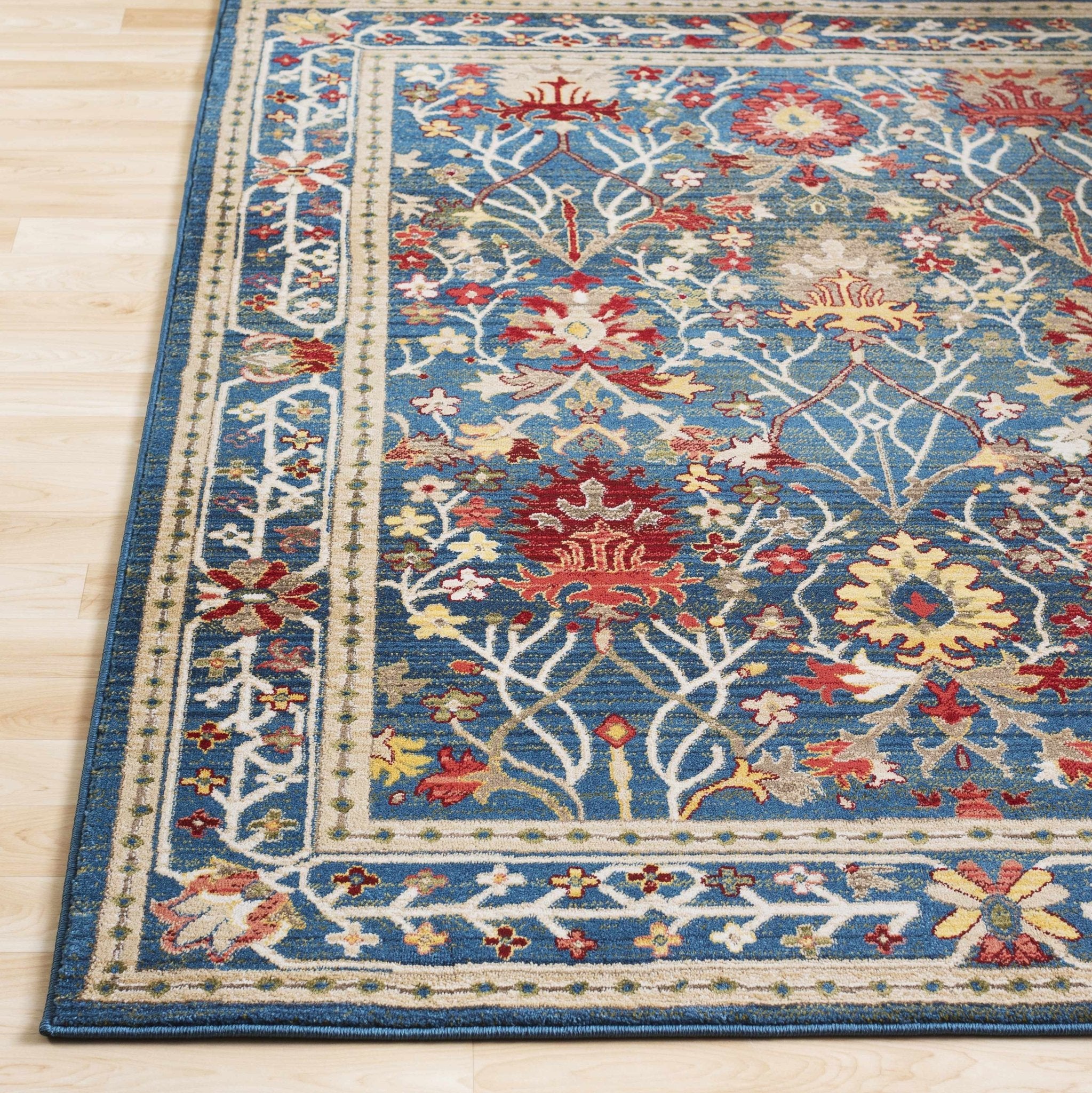 Traditional Floral Blue, Rust and Ivory Oriental Oushak area rug - Image 6