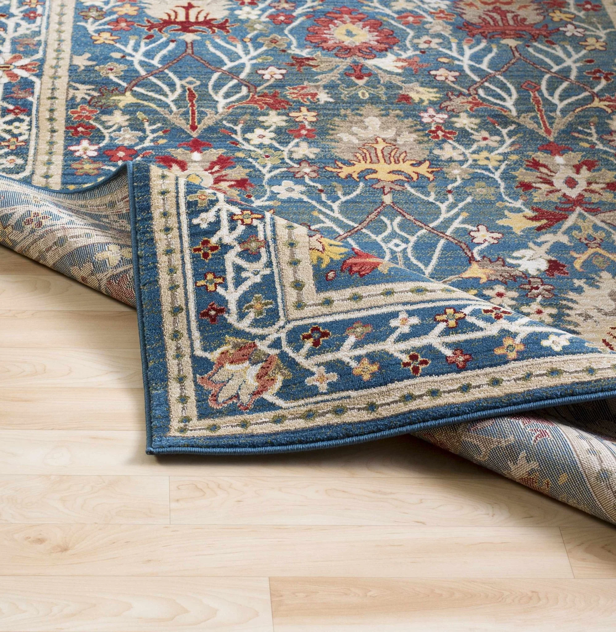 Traditional Floral Blue, Rust and Ivory Oriental Oushak area rug - Image 7