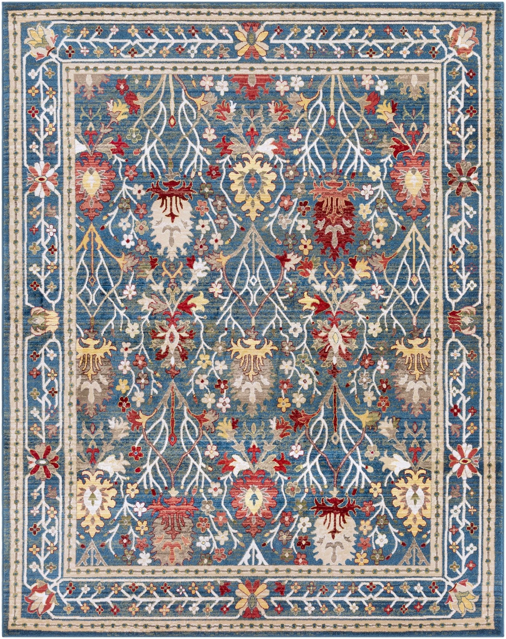 Traditional Floral Blue, Rust and Ivory Oriental Oushak area rug - Image 9