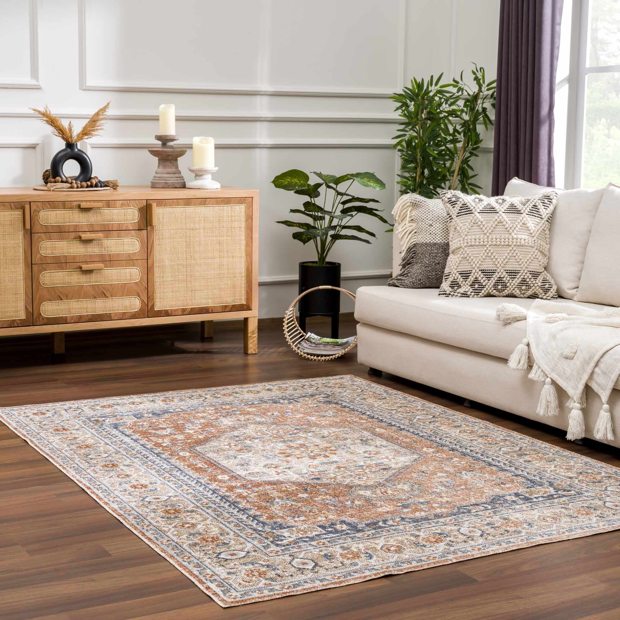 Traditional Camel, Brown and Charcoal Vintage Style Washable Multi Size Turkish Design Rug - Image 15