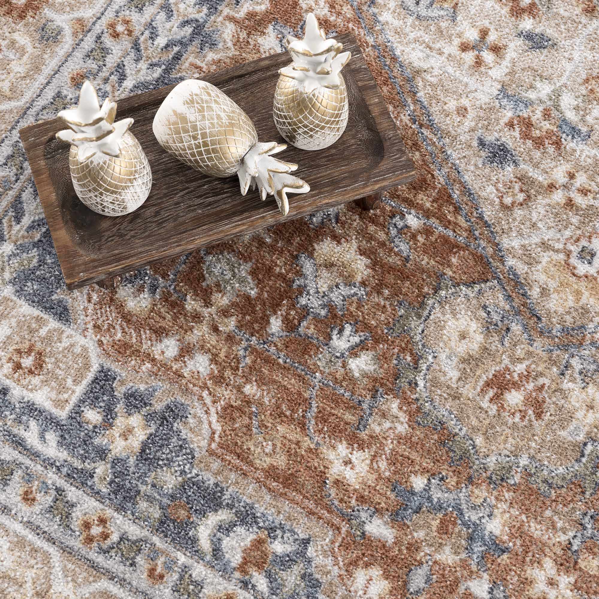 Traditional Camel, Brown and Charcoal Vintage Style Washable Multi Size Turkish Design Rug - Image 6