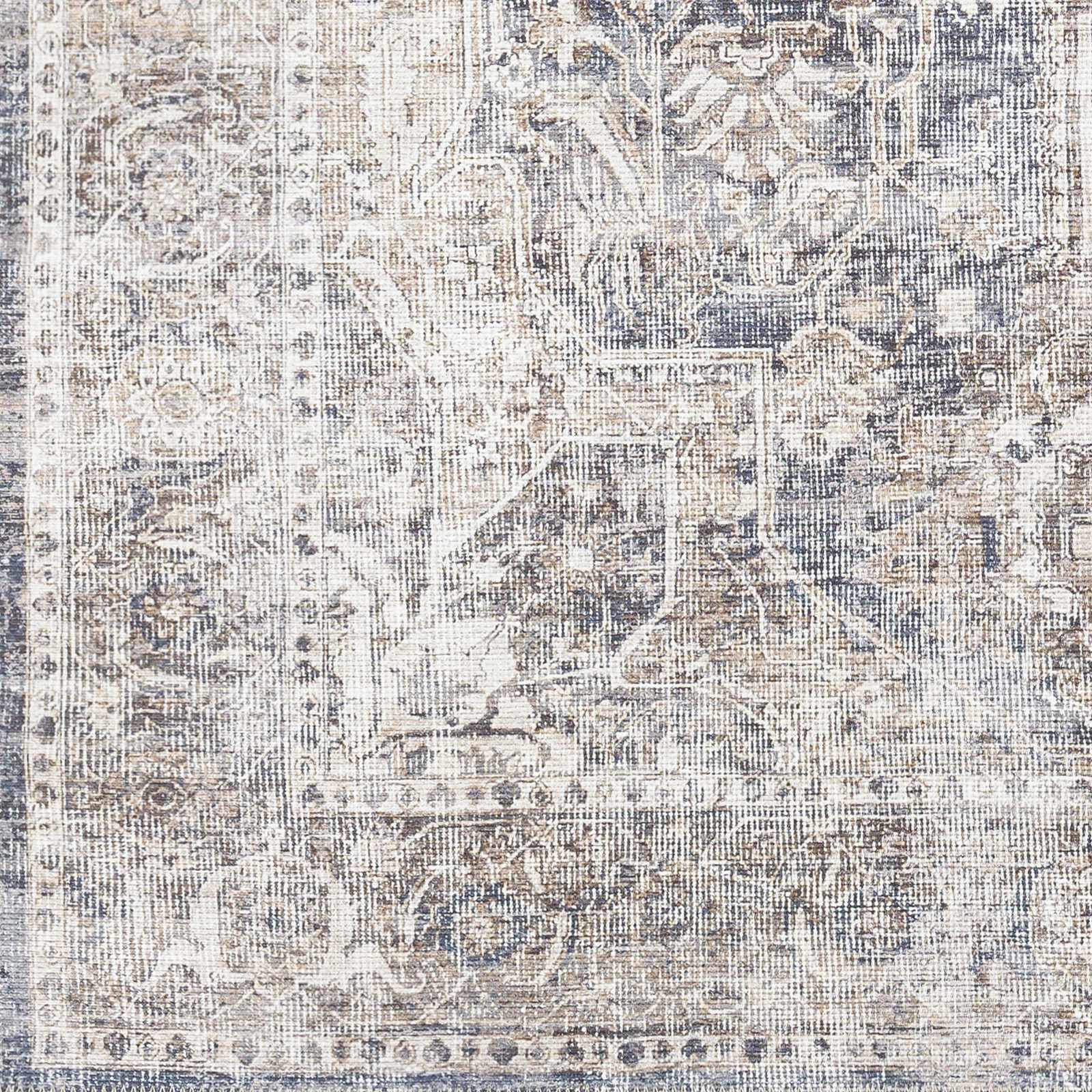 Antique look Transitional Charcoal, Ivory and Brown Medallion Machine Washable Rug - Image 15