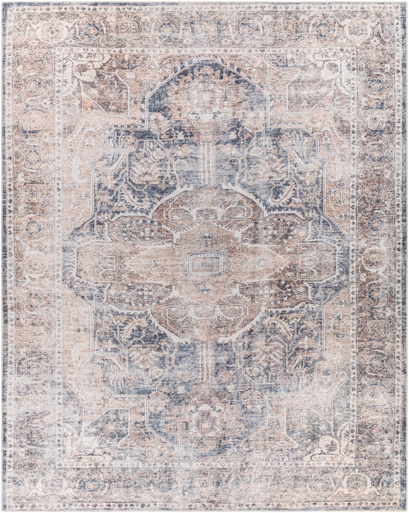 Antique look Transitional Charcoal, Ivory and Brown Medallion Machine Washable Rug - Image 21