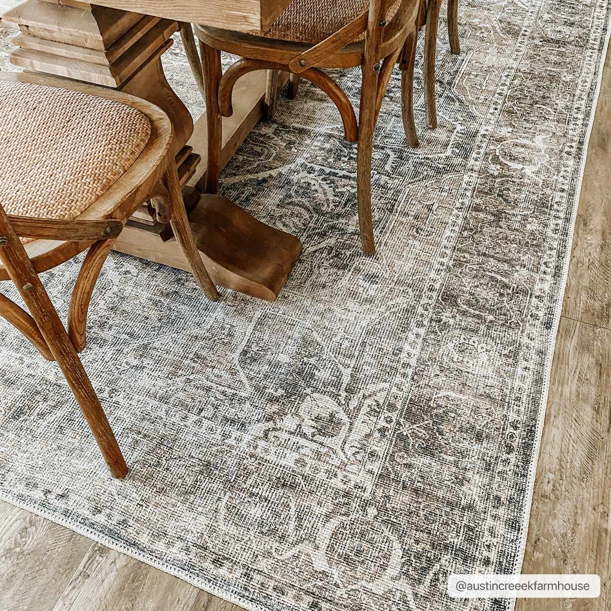 Antique look Transitional Charcoal, Ivory and Brown Medallion Machine Washable Rug - Image 5