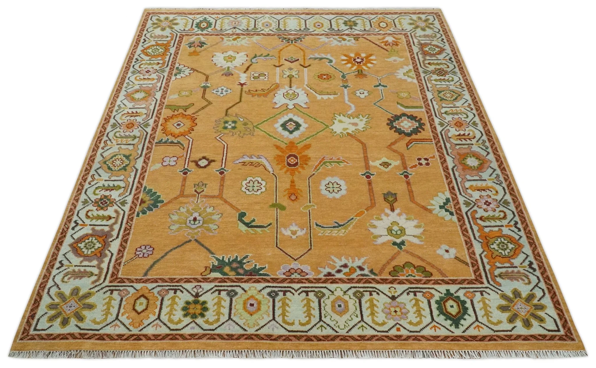 Custom Made Traditional Floral Dark Peach and Ivory Hand knotted Multi Size wool Area Rug - Image 11