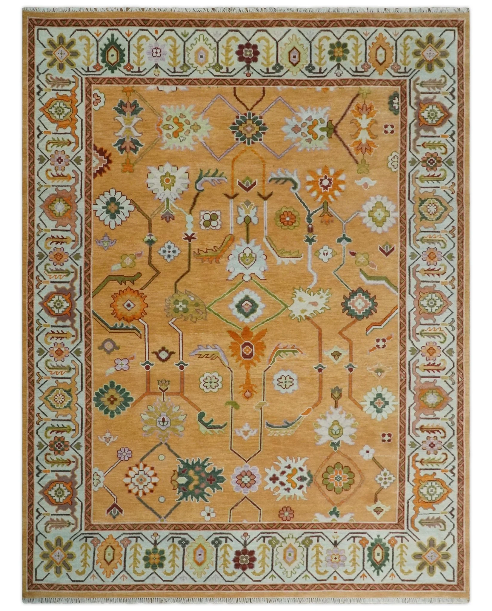 Custom Made Traditional Floral Dark Peach and Ivory Hand knotted Multi Size wool Area Rug - Image 12