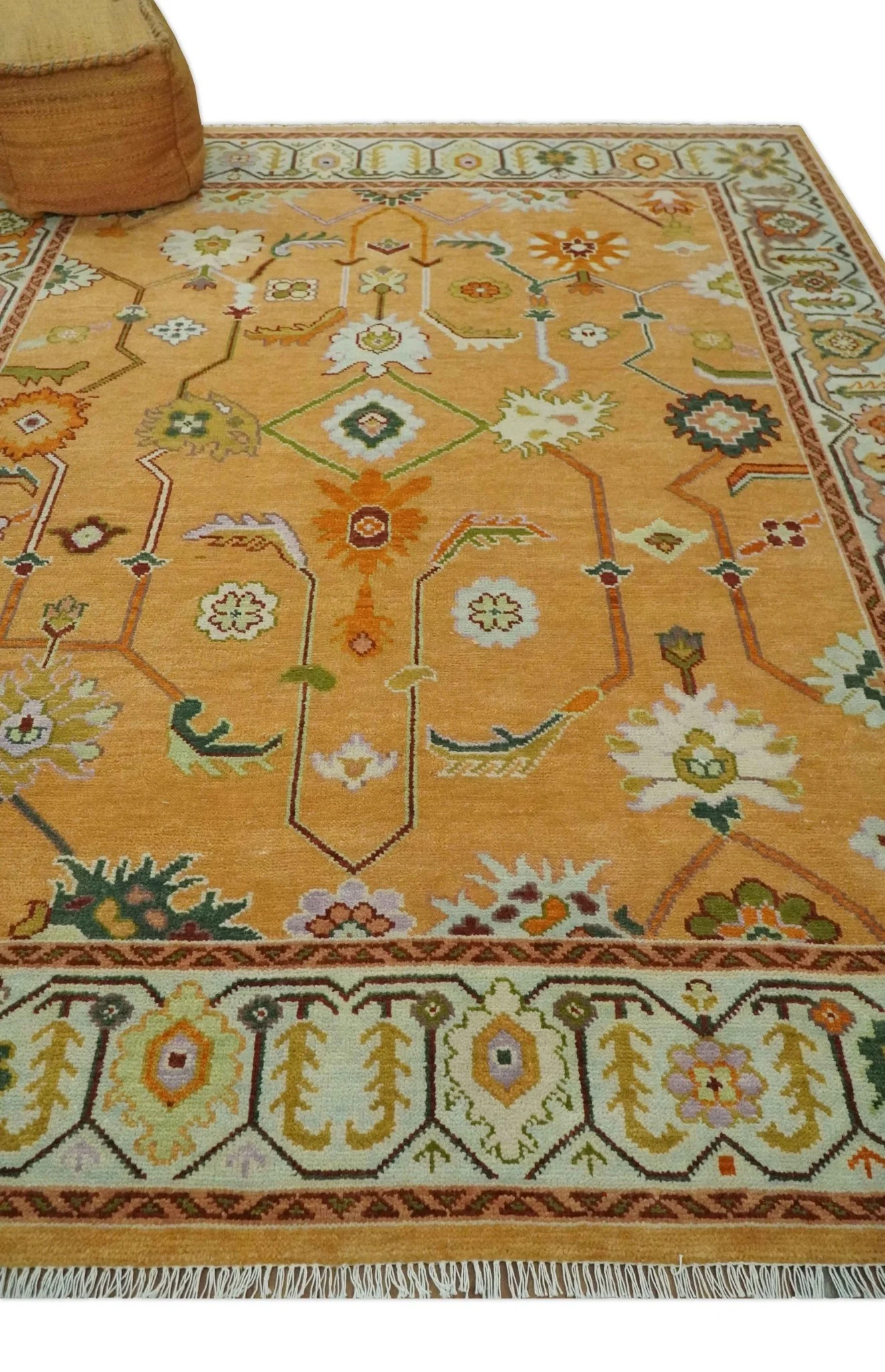 Custom Made Traditional Floral Dark Peach and Ivory Hand knotted Multi Size wool Area Rug - Image 3