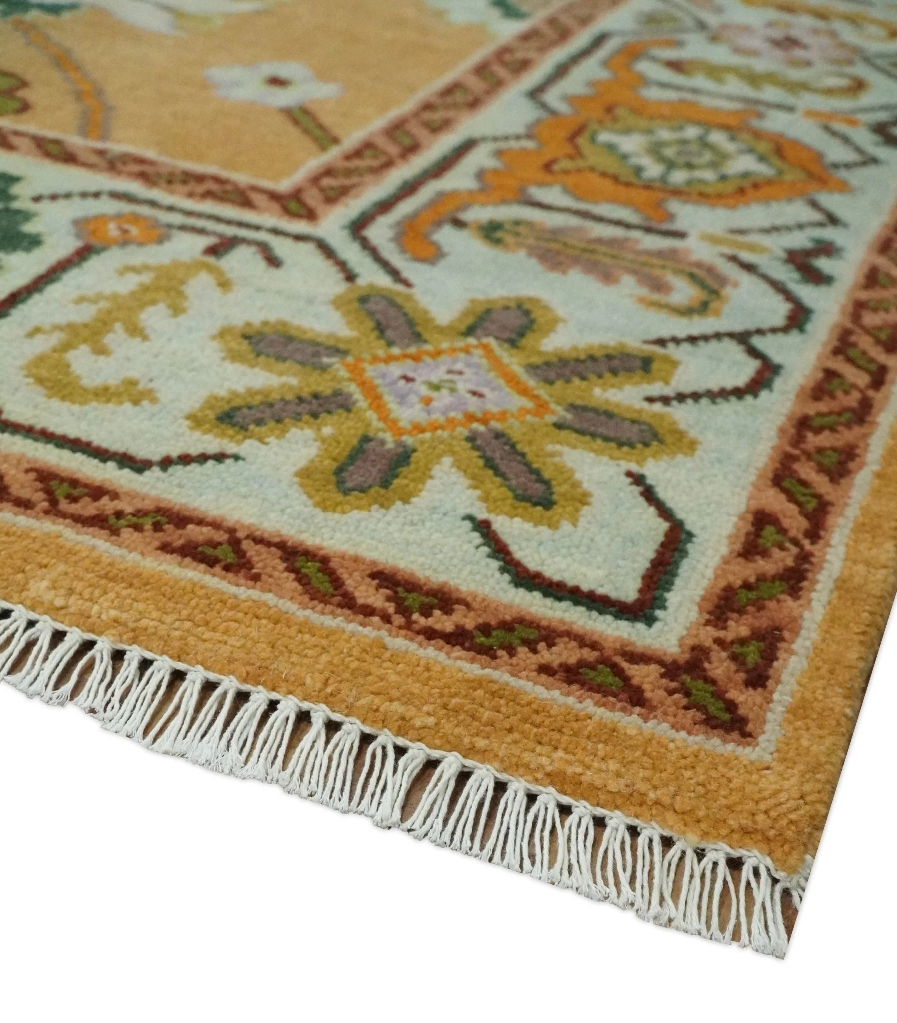 Custom Made Traditional Floral Dark Peach and Ivory Hand knotted Multi Size wool Area Rug - Image 5