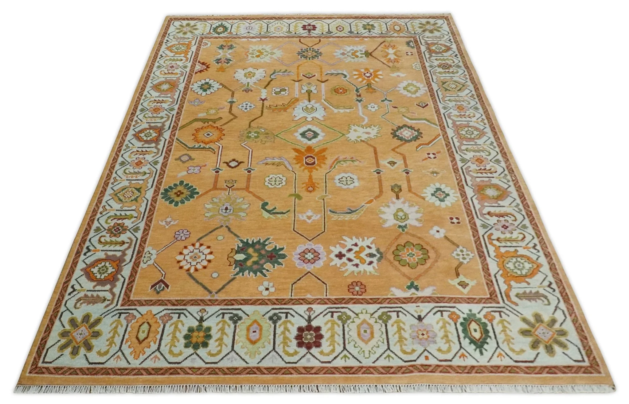 Floral Dark Peach and Ivory Hand knotted 8x10 and 9x12 wool Area Rug - Image 10