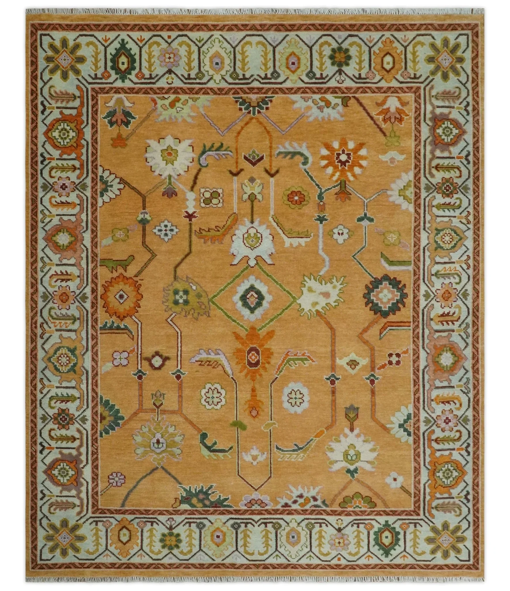 Floral Dark Peach and Ivory Hand knotted 8x10 and 9x12 wool Area Rug - Image 11