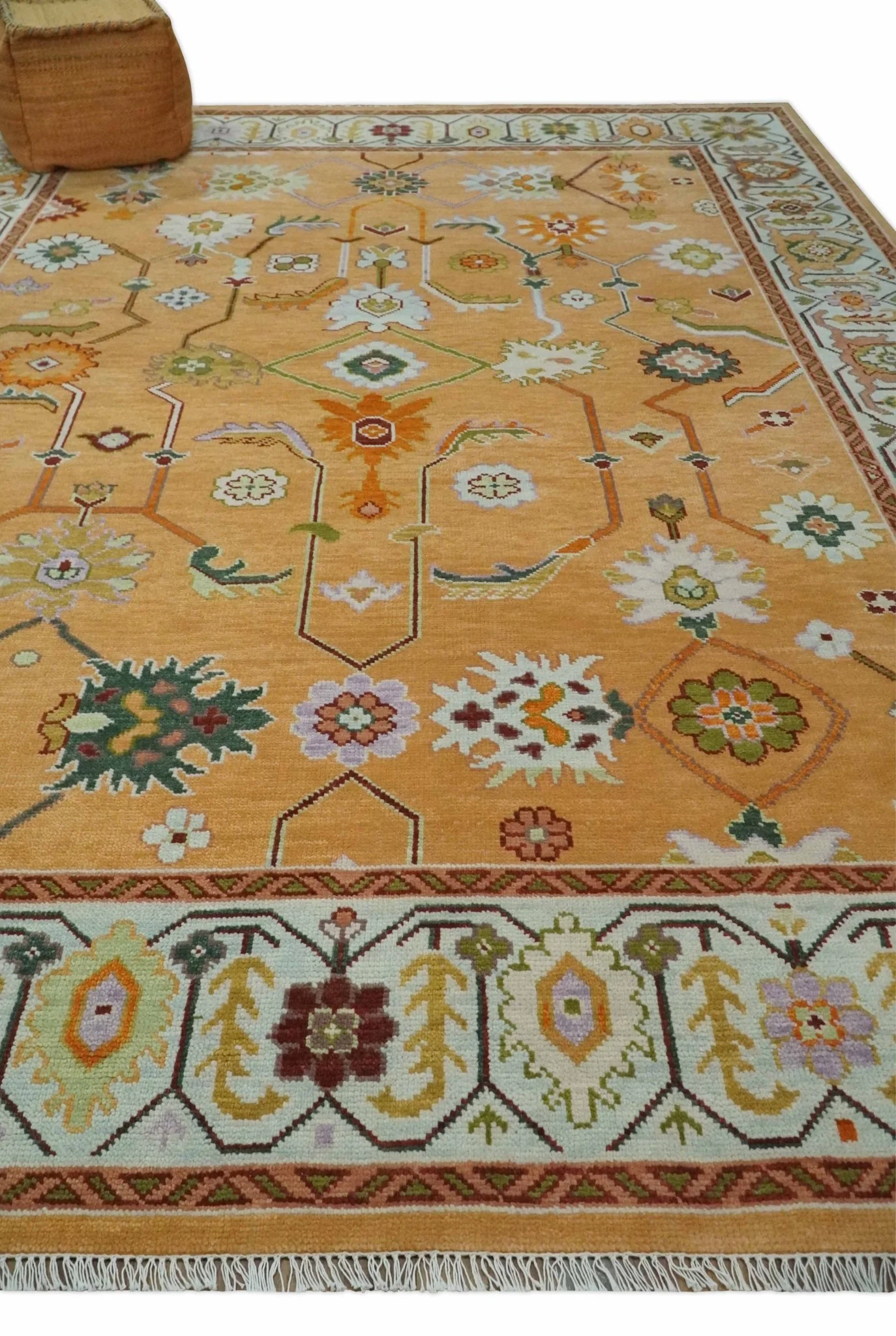 Floral Dark Peach and Ivory Hand knotted 8x10 and 9x12 wool Area Rug - Image 3
