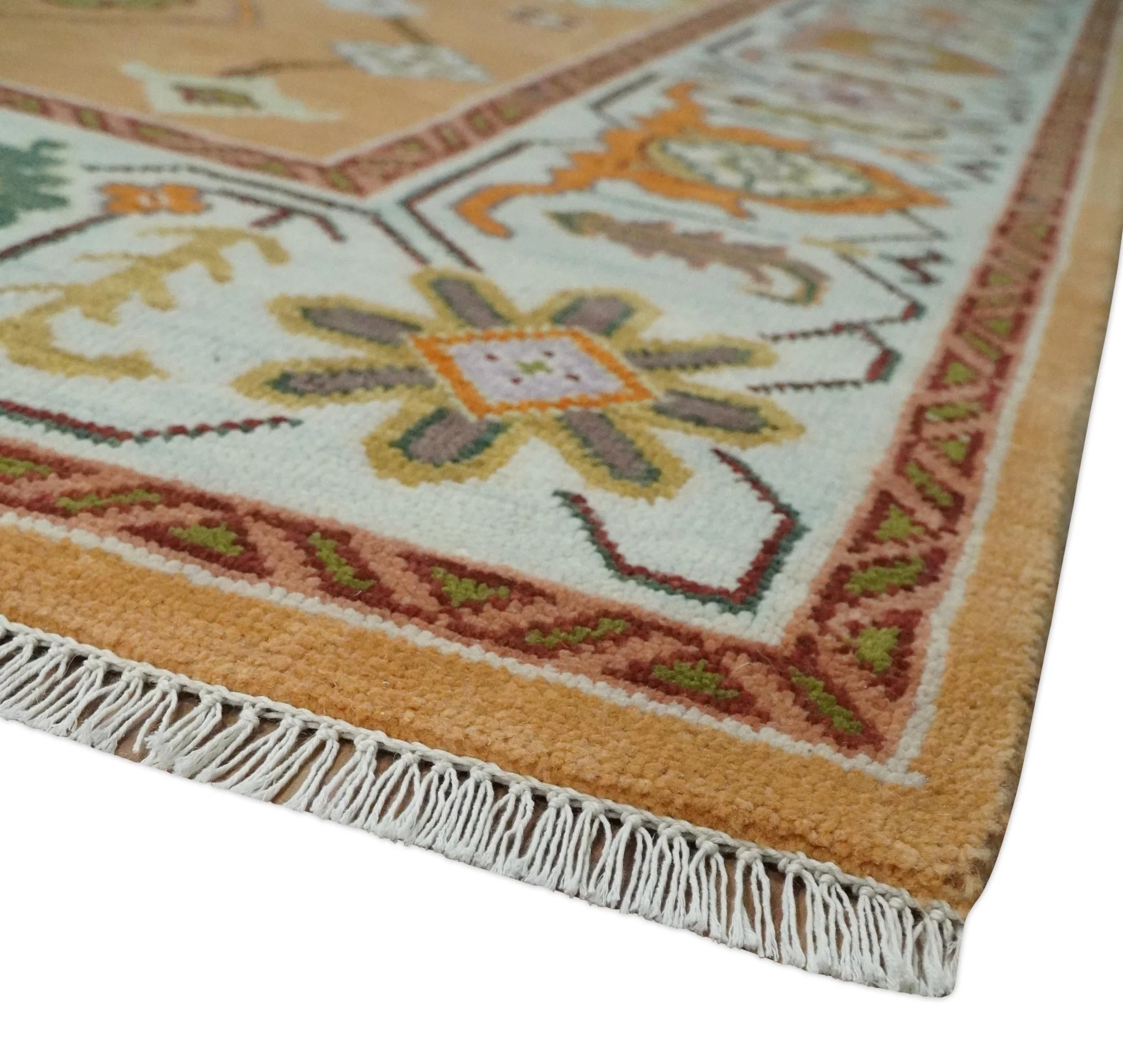 Floral Dark Peach and Ivory Hand knotted 8x10 and 9x12 wool Area Rug - Image 5