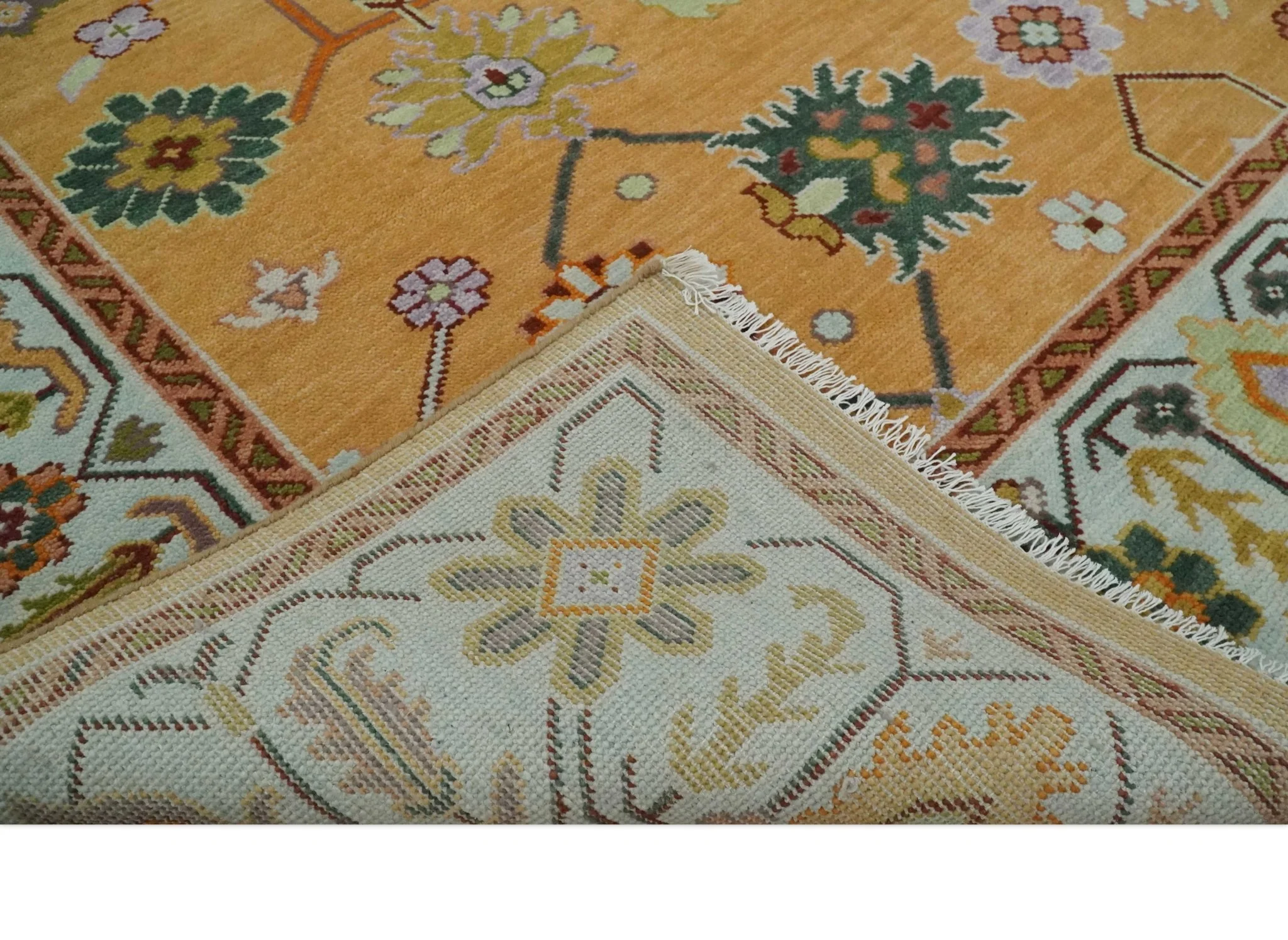 Floral Dark Peach and Ivory Hand knotted 8x10 and 9x12 wool Area Rug - Image 7