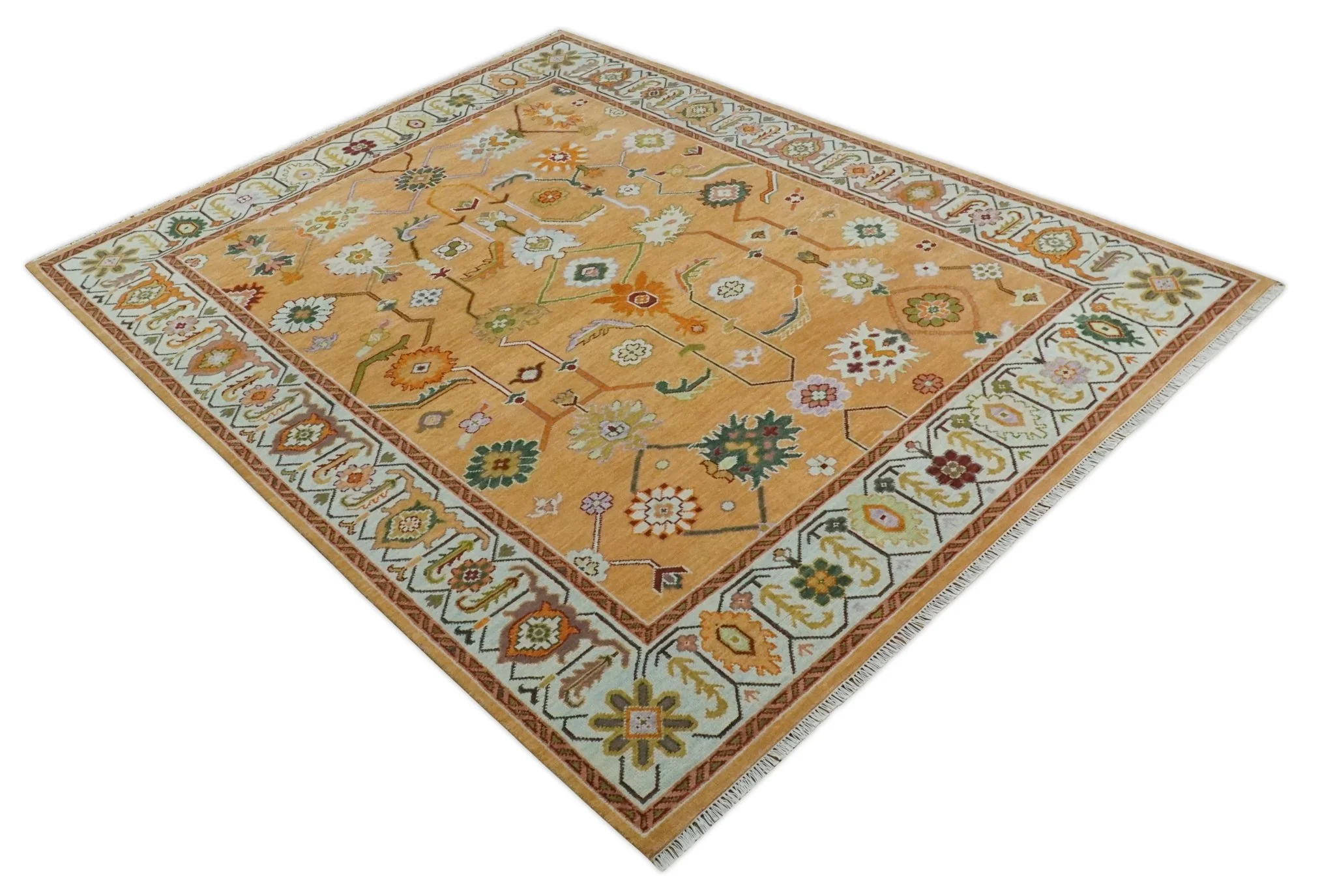 Floral Dark Peach and Ivory Hand knotted 8x10 and 9x12 wool Area Rug - Image 9