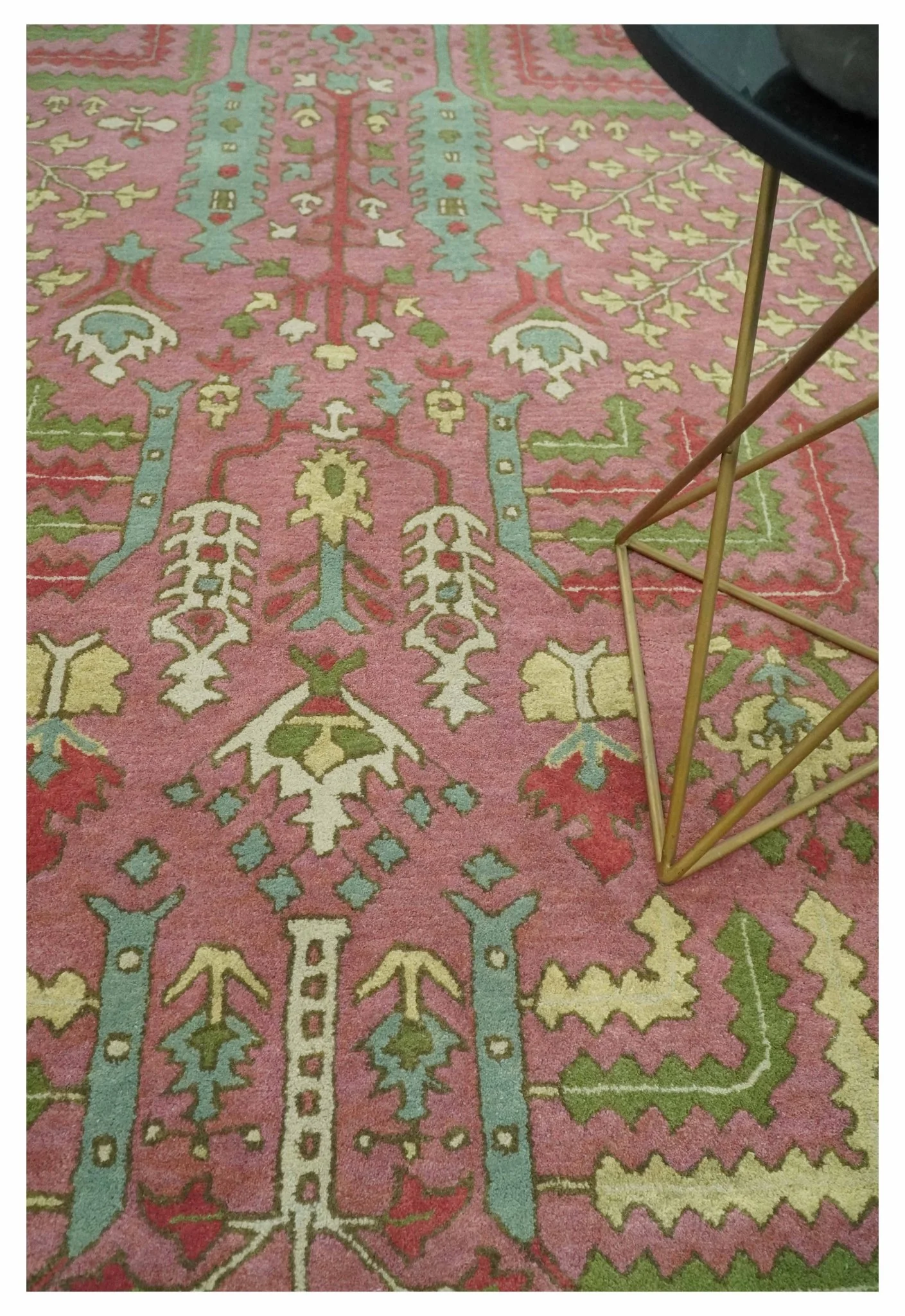 Custom Made Tree of life Traditional Floral Dark Peach, Beige and Green wool Area Rug - Image 2