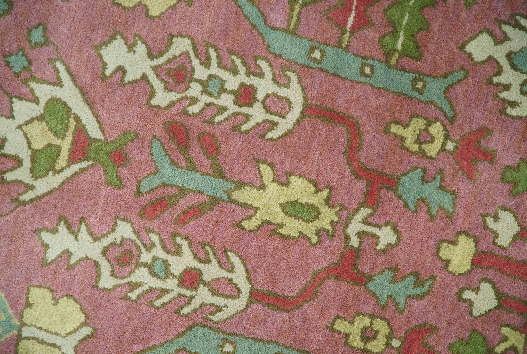 Custom Made Tree of life Traditional Floral Dark Peach, Beige and Green wool Area Rug - Image 4
