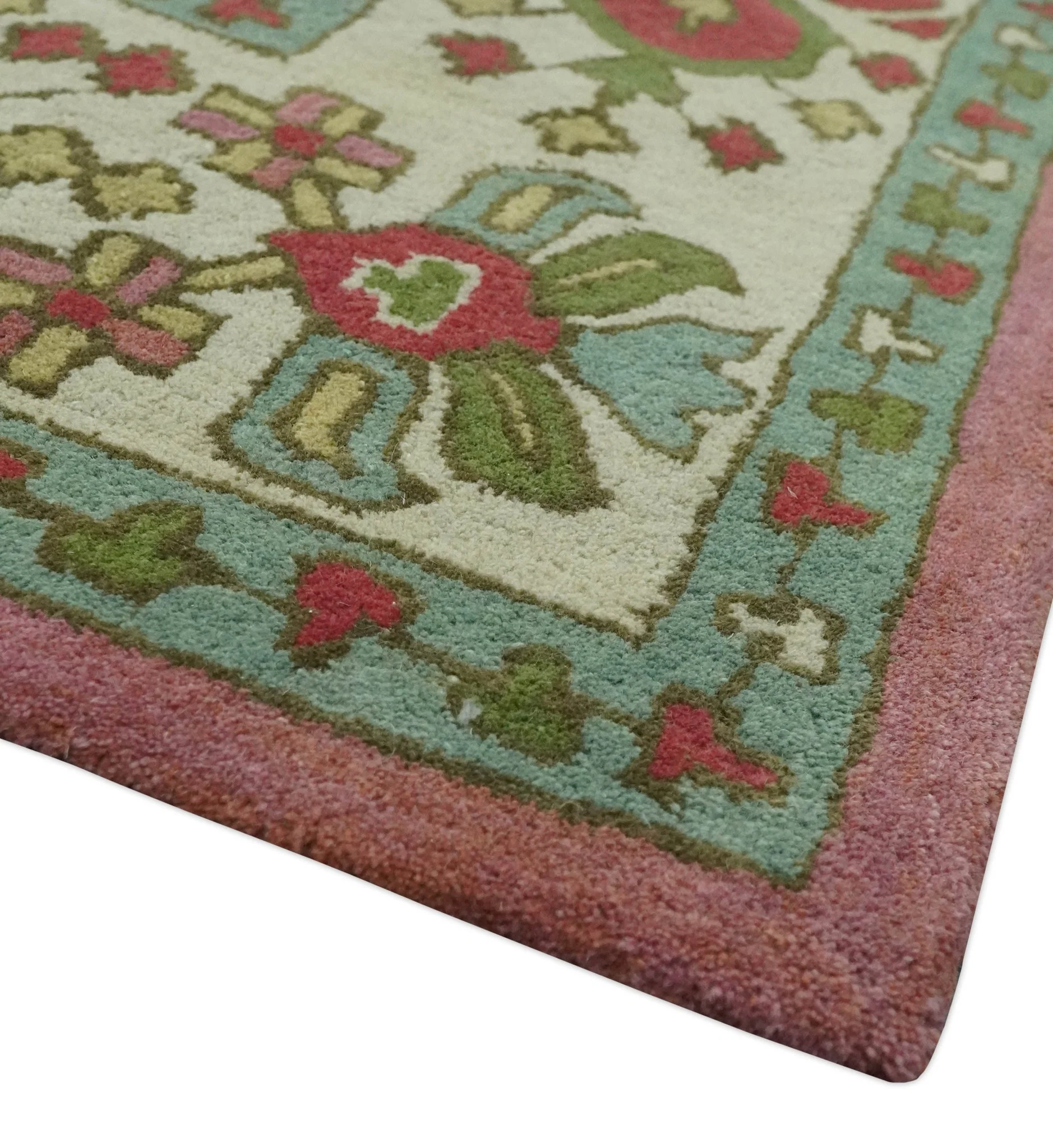 Custom Made Tree of life Traditional Floral Dark Peach, Beige and Green wool Area Rug - Image 5