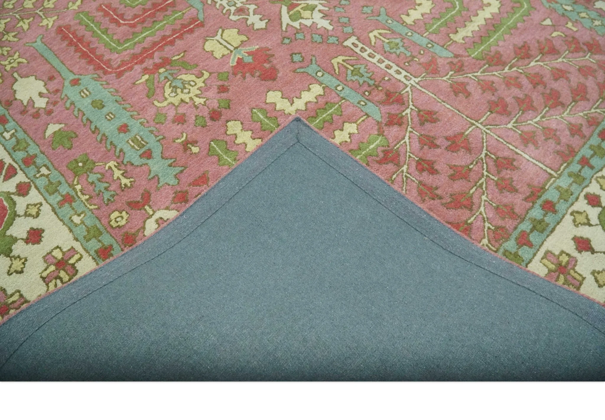 Custom Made Tree of life Traditional Floral Dark Peach, Beige and Green wool Area Rug - Image 6