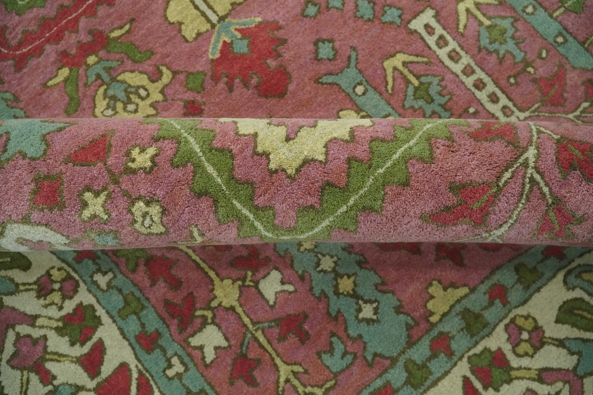 Custom Made Tree of life Traditional Floral Dark Peach, Beige and Green wool Area Rug - Image 7